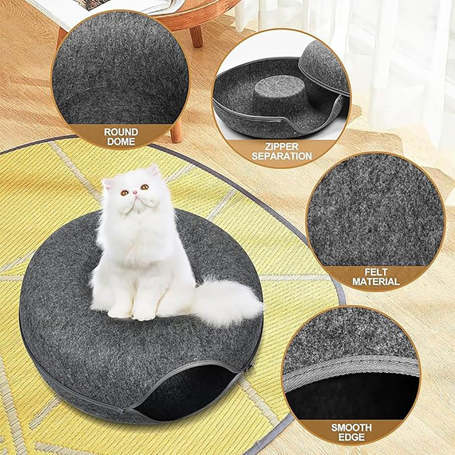 Yqkangzhu Cat Cave and Tunnel Bed for Multiple Large Cats up to 9 Lbs, 20*20*8 Inch Peekaboo for Indoor Cats, Scratch Detachable and Washable Meow Mansion Donut Bed (M) image number 1