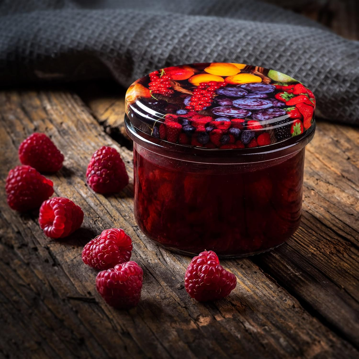 KADAX Glass Jars 235 Ml, Small Preserving Jars with Metal Lids for Homemade Jam, Marmalade and Honey, Jars for Storing Spices and Herbs (Fruits, Set of 10) image number 6