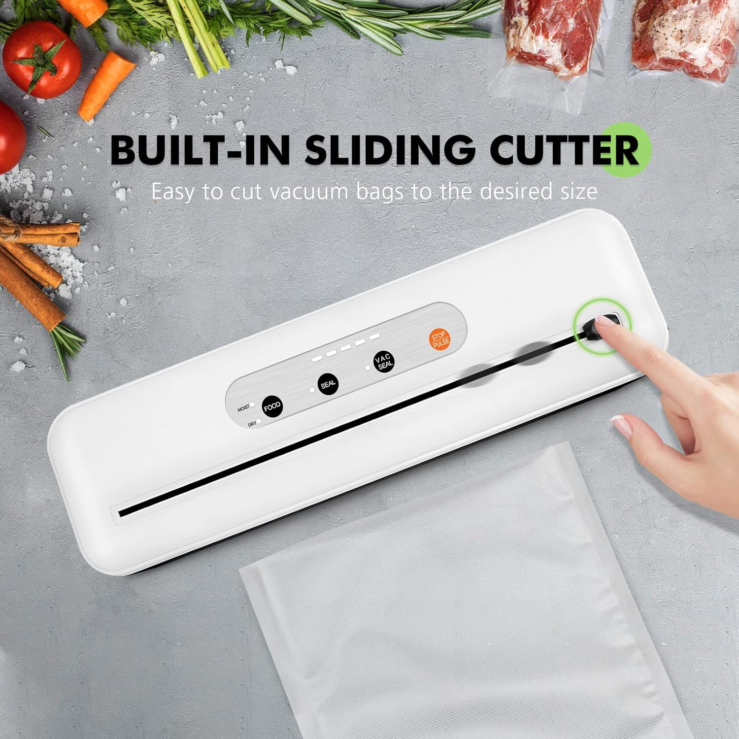 Toprime Vacuum Sealer Machine, 80Kpa Powerful Food Sealer Built-In Cutter with Sealing Bag and Hose, Vacuum Air Sealing System for Food Storage and Sous Vide image number 2