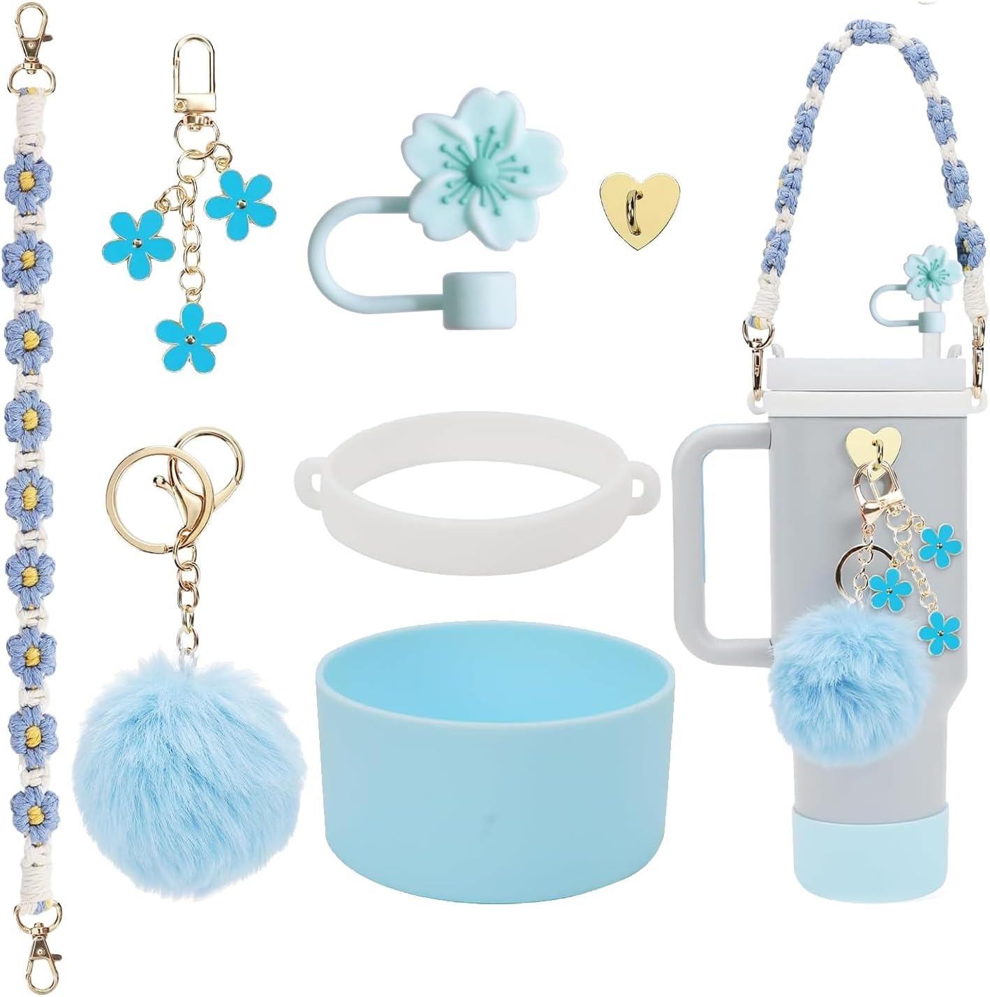 Stanley 7PCS Decor Set Includes Straw Cover, Bottle Strap, Silicone Boot, Charms for Tumbler, Red