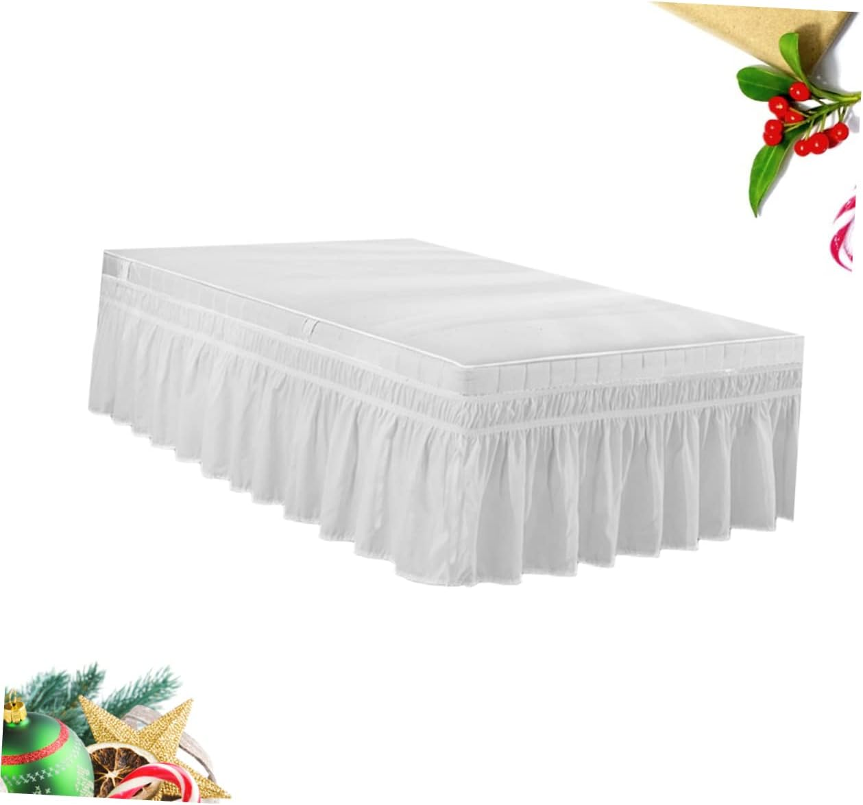 MERRYHAPY Elastic Bed Skirt Elastic Bed Shirt Wrinkle Bed Shirt Ruffle Bed Skirt Hotel Bed Cover Bed Wrap Skirt Princess Bed Canopy Peplum Blouse Bouffancy Bed Skirt Ruffles Pajamas White image number 2