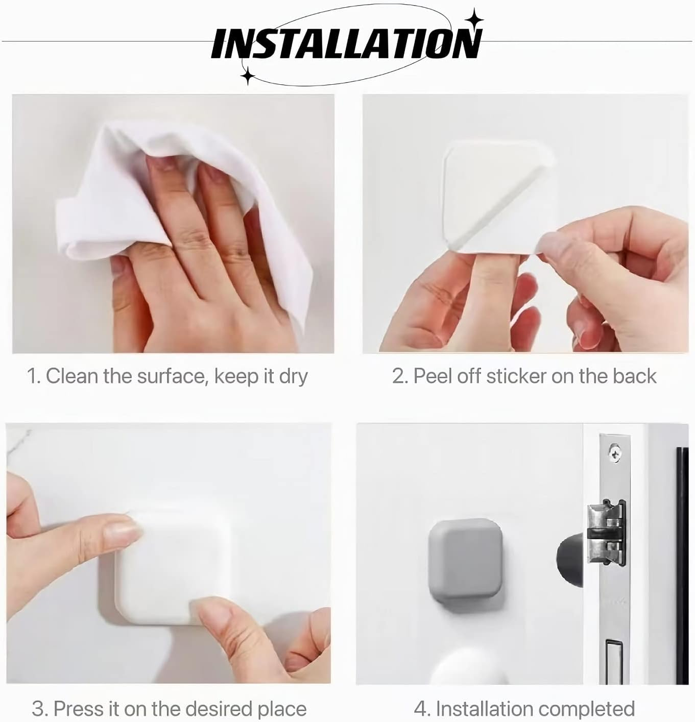 Wall Protectors from Door Knobs (6 Pack) - Adhesive Silicone Guard Bumpers, Square Door Stoppers for Wall & Furniture, Thick Anti-Slam Silencers - White, Gray, Black image number 5