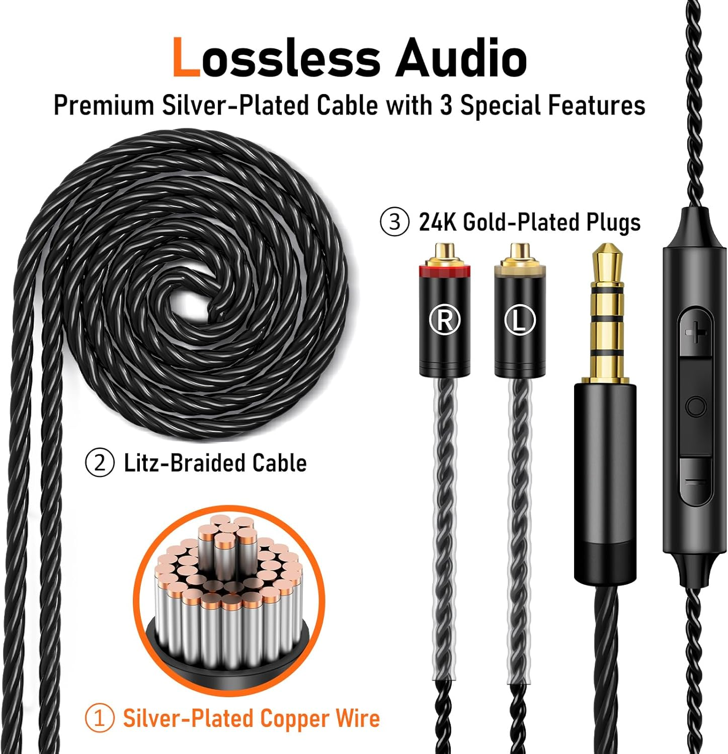 Vibes 202M Wired Earbuds - Hifi in Ear Monitor Headphones, MMCX to 3.5Mm W/Mic, Noise-Isolating Ear Buds & Clear Sound Deep Bass, Comfort-Fit Gaming Earphones - Silver Plated Cord, Carrying Case