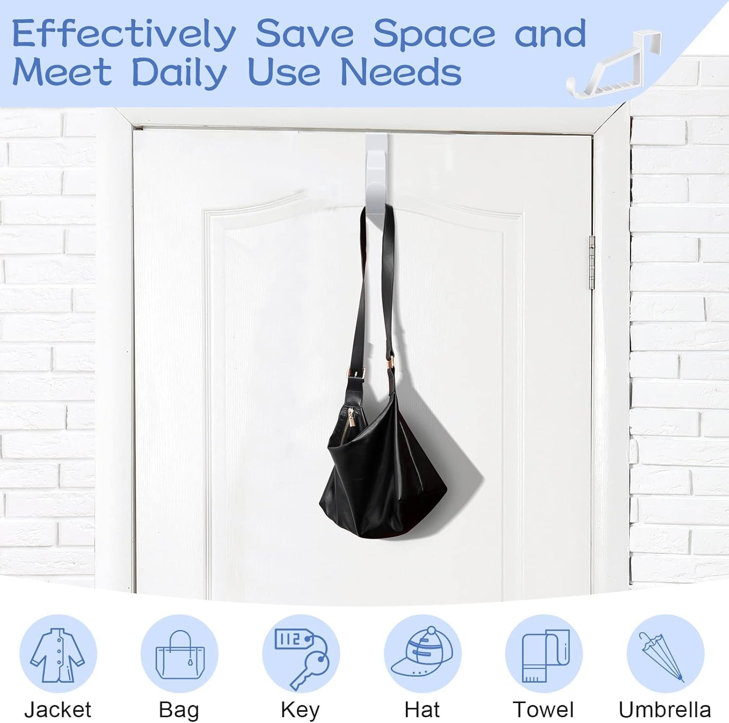 2 Pack over the Door Hooks for Hangers - Extra Strong White Plastic over Door Hook for Hanging Clothes, Towels, Robes, Hats, Bags and More (2, &lrm;White) image number 2
