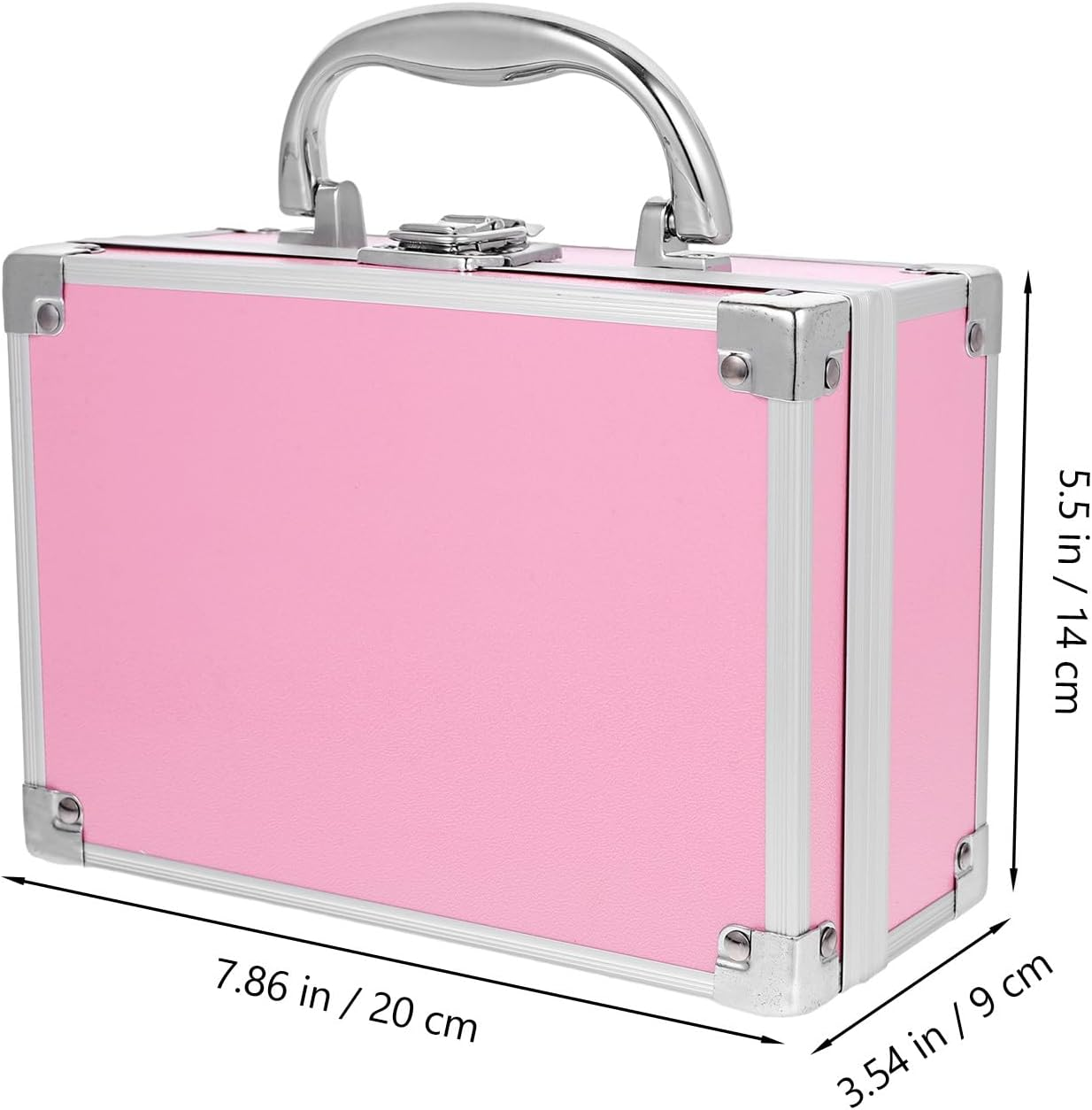 PHENOFICE Portable Aluminum Alloy Cosmetic Case Small Pink Makeup Organizer Travel Tool Storage Box with Handle for Makeup Artists and Hairstylists Briefcase image number 3