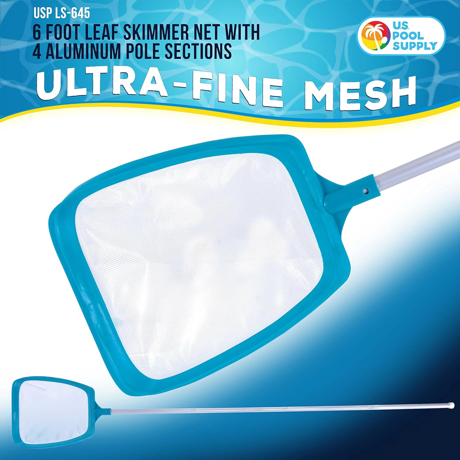 U.S. Pool Supply Swimming Pool 6 Foot Leaf Skimmer Net with 4 Deluxe Aluminum Pole Sections - Ultra Fine Mesh Netting, Clean and Remove the Finest Debris Fast - Pool, Spa, Pond Cleaning Maintenance image number 3