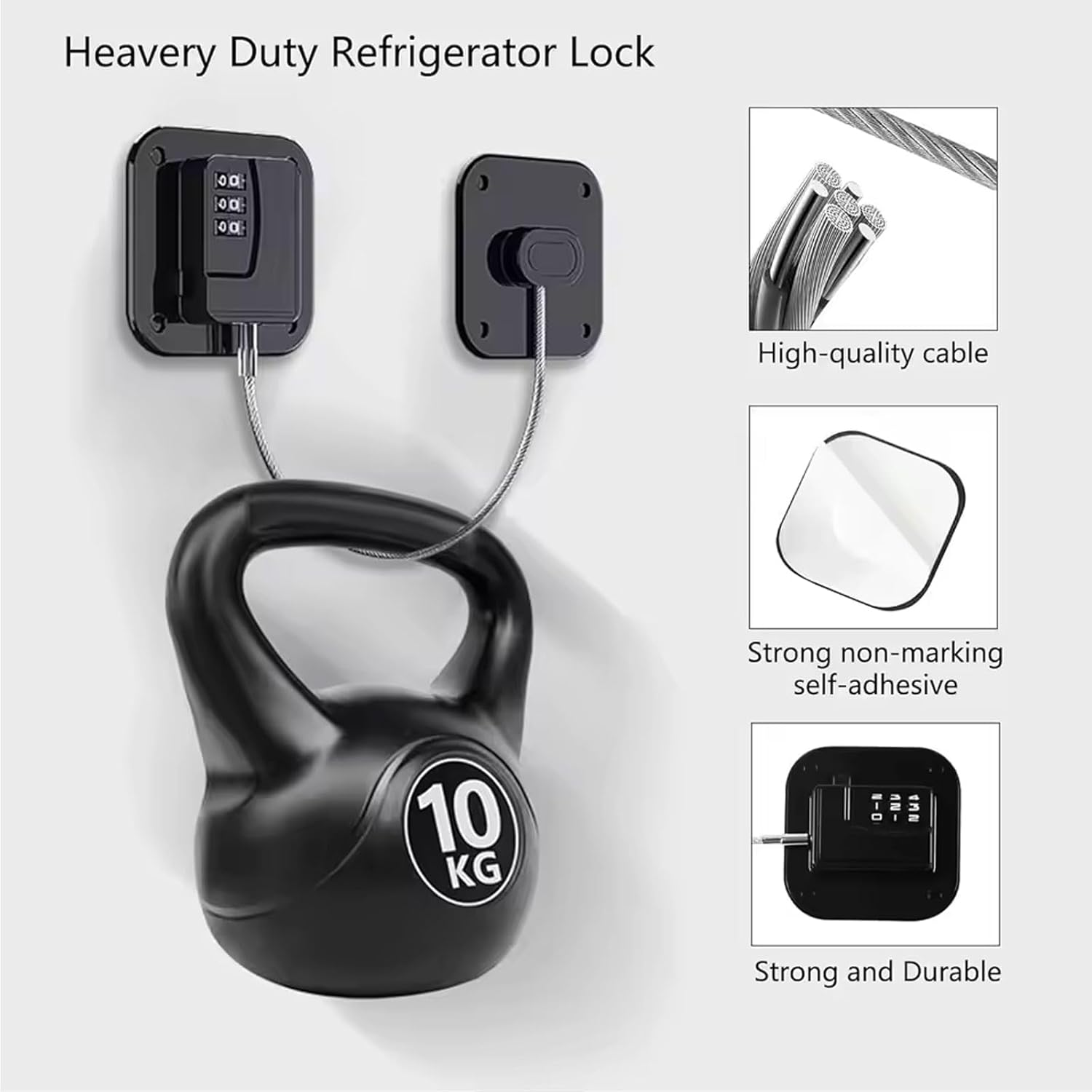 JANGJANG Fridge Lock and Drawer Lock, Heavy Duty Combination Lock for Cabinets and Refrigerators, Easy Install No Keys Needed, Child Safety Kitchen and Home Security Lock,(Black-1Pack) image number 2