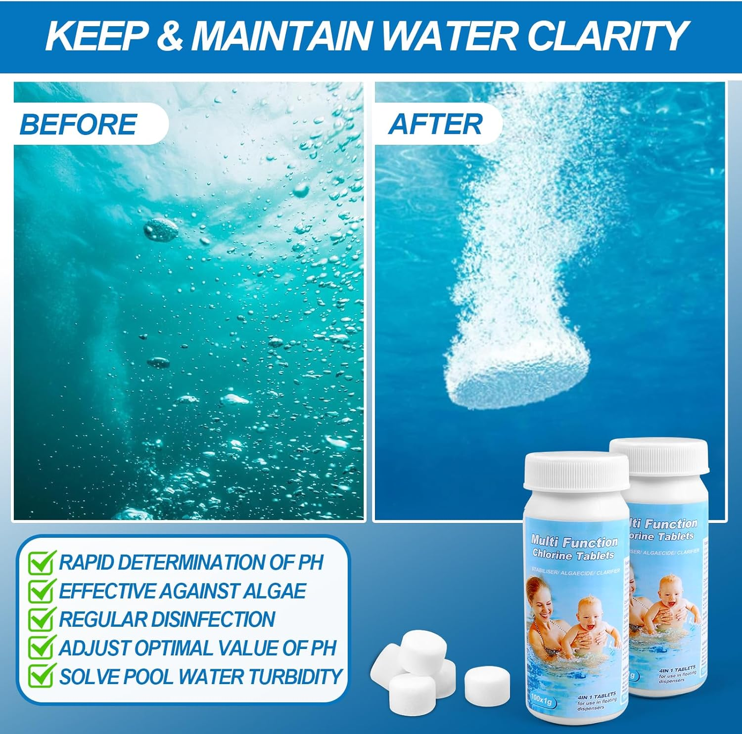 Pool Cleaning Tablets 200 Pieces for Pool, Water Tank, Hot Tub, Spa (C) image number 4