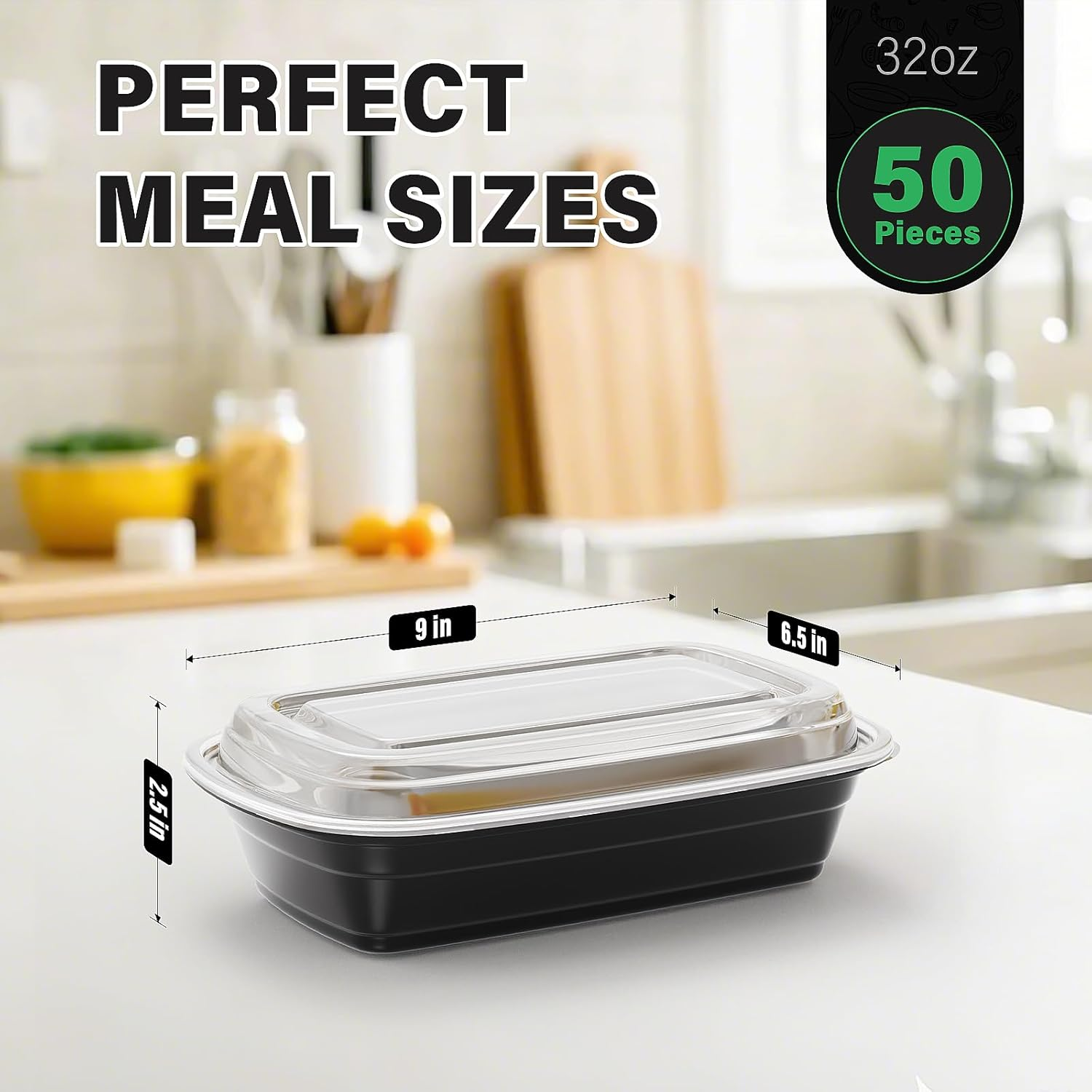50 Pack 32 Oz Meal Prep Container, Food Storage Containers with Lids, Bento Box Reusable Plastic Lunch Box Kitchen Food Take-Out Box Microwave Dishwasher Freezer Safe image number 3