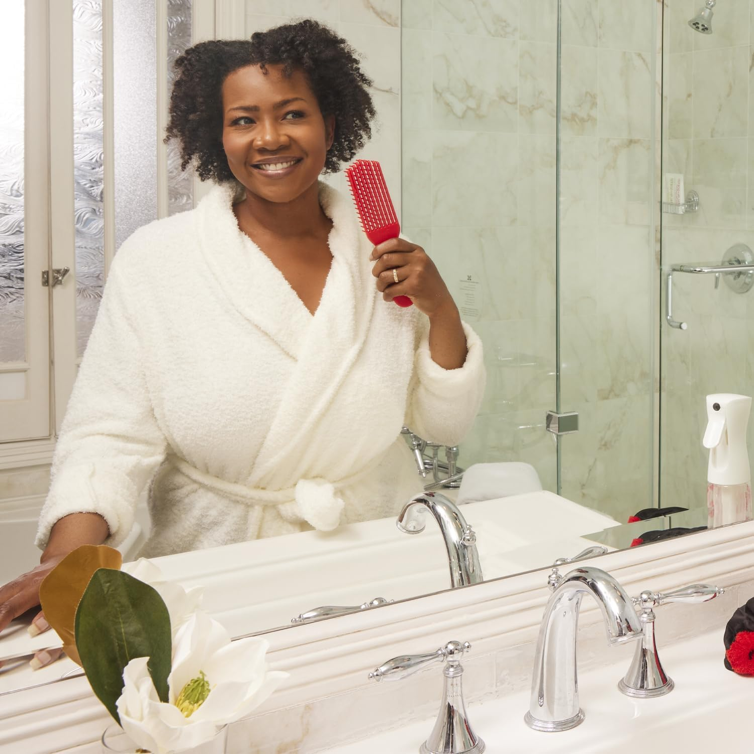 Red Detangler Brush by Felicia Leatherwood - for Kinky, Curly, Wavy 4C or Straight Hair - Tame Your Tangles Smooth Your Coils - Pain Free for All Ages image number 4