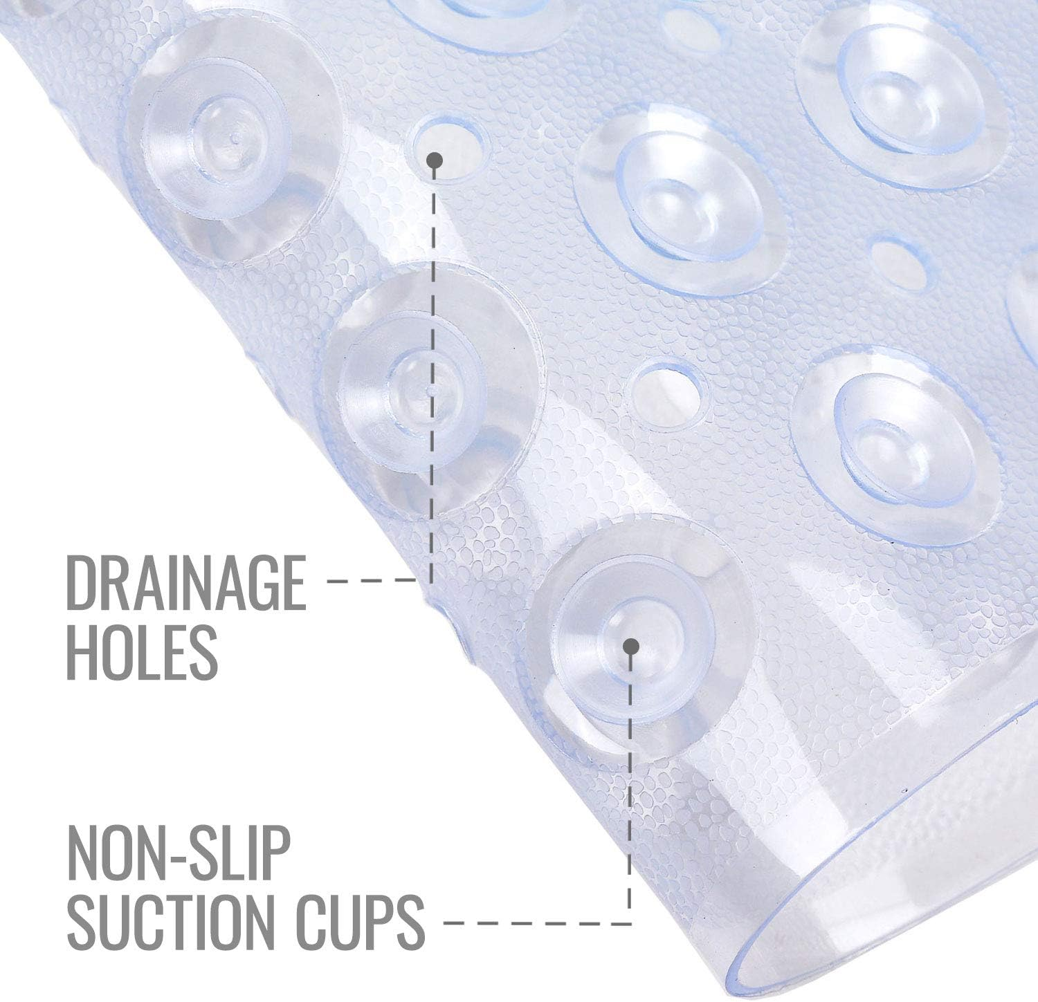 Healthsmart Bath Mat Extra Large No Slip Shower & Bathtub Mat with Suction Cups and Drain Holes for Anti-Slip Grip, Machine Washable, Extra Large, 40 X 15.5, Clear (Pack of 1)