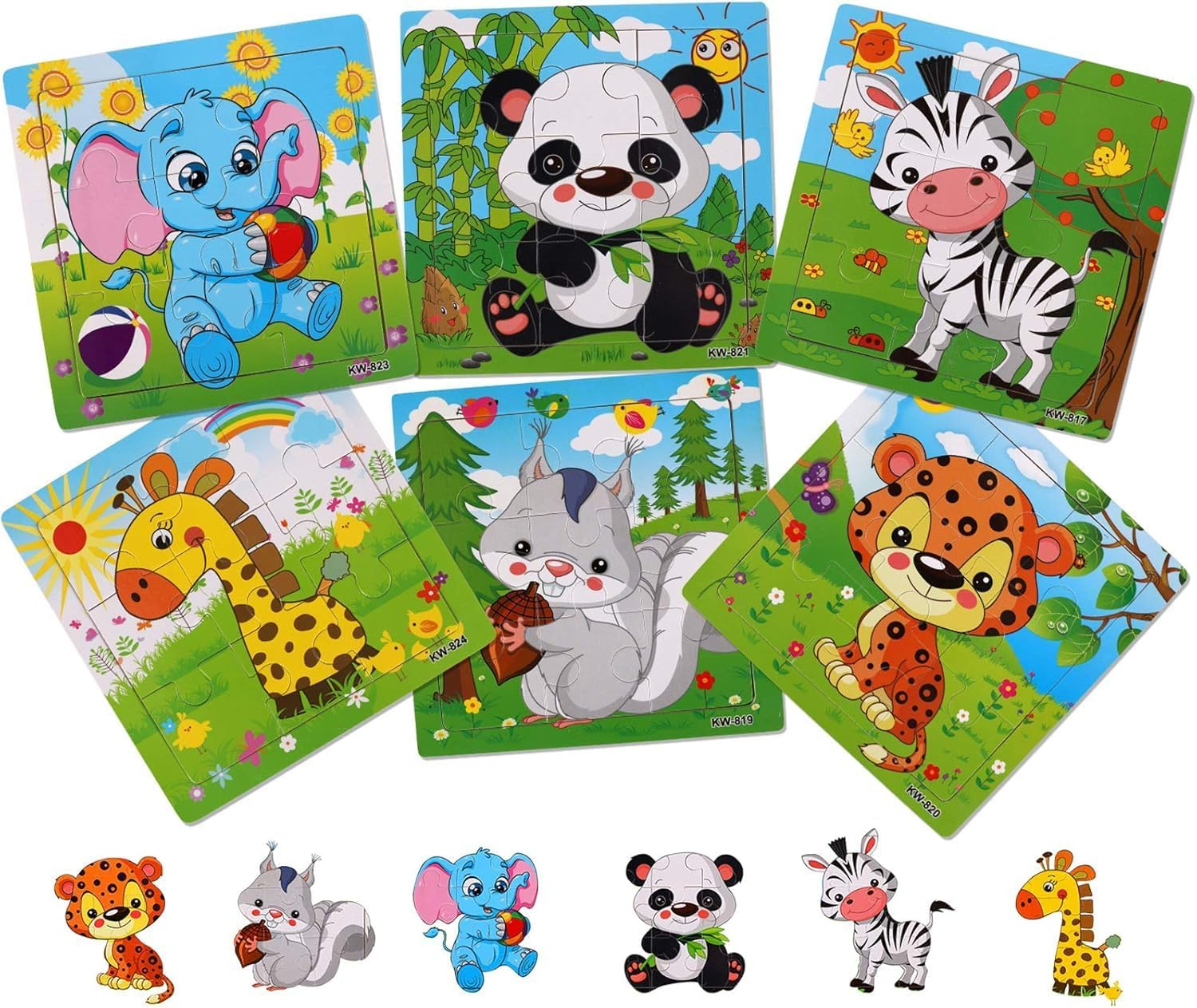 Wooden Puzzles for Toddlers 3-6 Years Old, 6 Pieces Preschool Educational and Learning Animal Jigsaw Puzzle Toy Gift Set for Boys and Girls (A1) image number 4