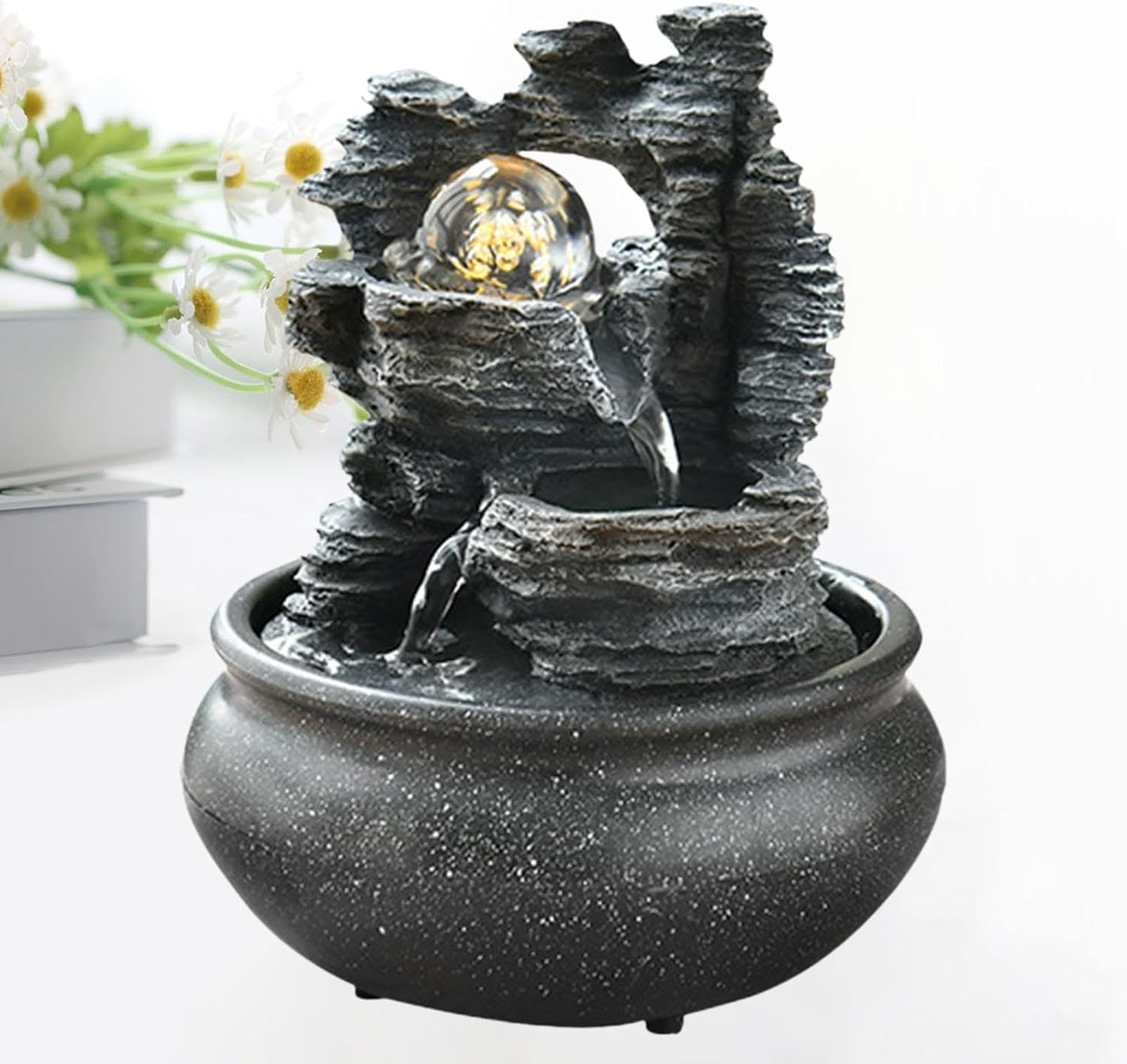 Weilaikeqi Indoor Waterfall Fountain Tabletop Fountain with Scene Light Water Fountain for Yoga, Style G image number 4