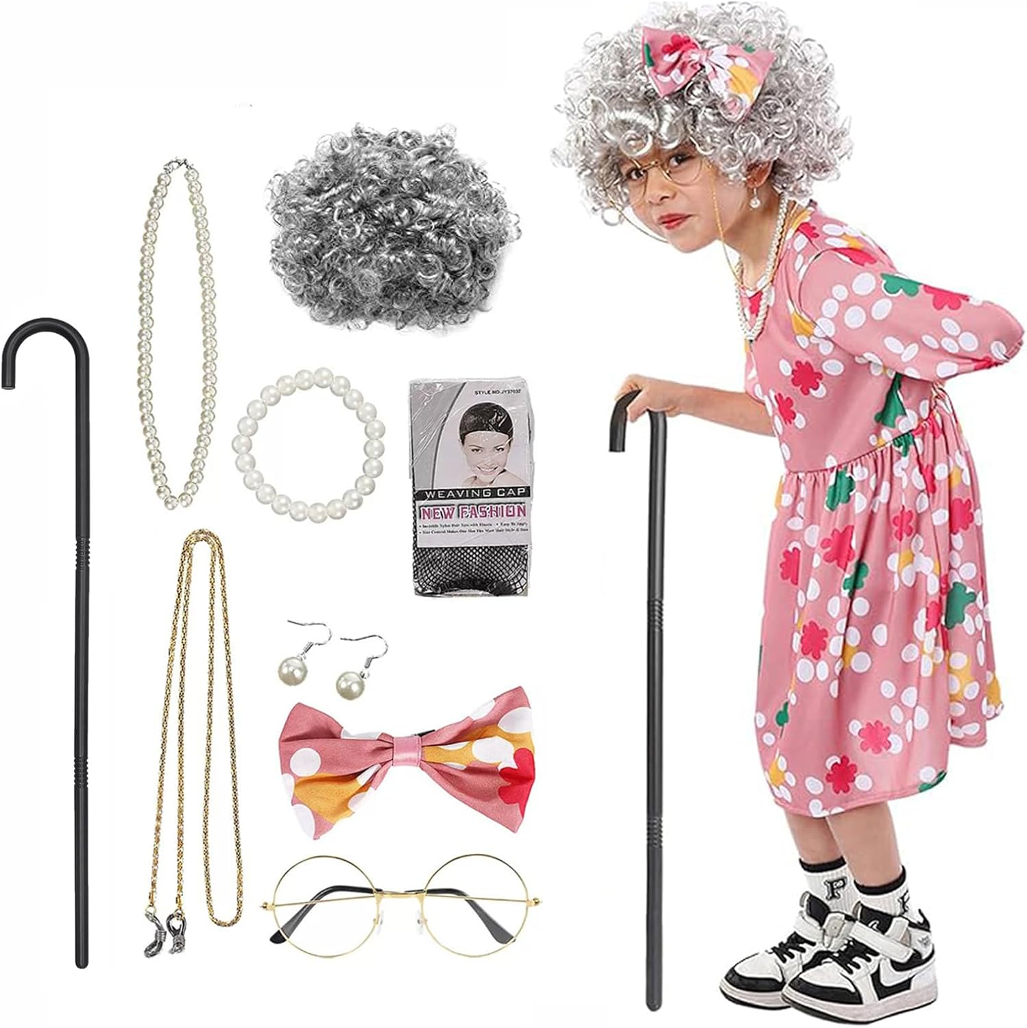 Girls Book Week Costumes,Old Lady Costume for Kids Girls,Halloween Old Lady Costume Book Week Halloween Costumes Dress up Outfit Accessories for Kids Girls