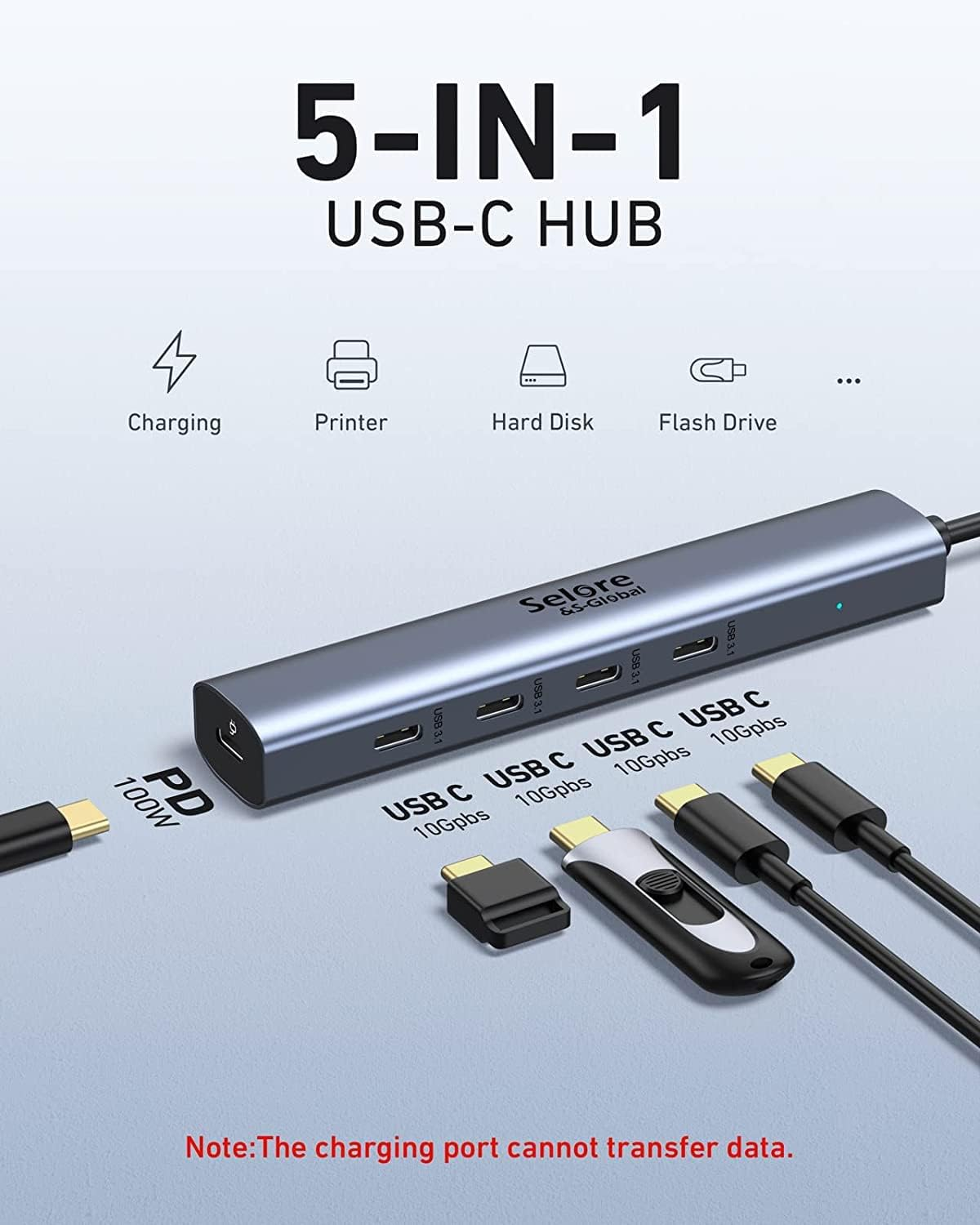 10Gbps USB C Hub, 5 Ports USB C Splitter with 100W Power Delivery, USB C to USB C Hub Multiport Adapter for Laptop, USBC Hub for Macbook Pro/Air M2 M1, Ipad, Dell, HP, Samsung,Etc(Not Support Monitor) image number 1
