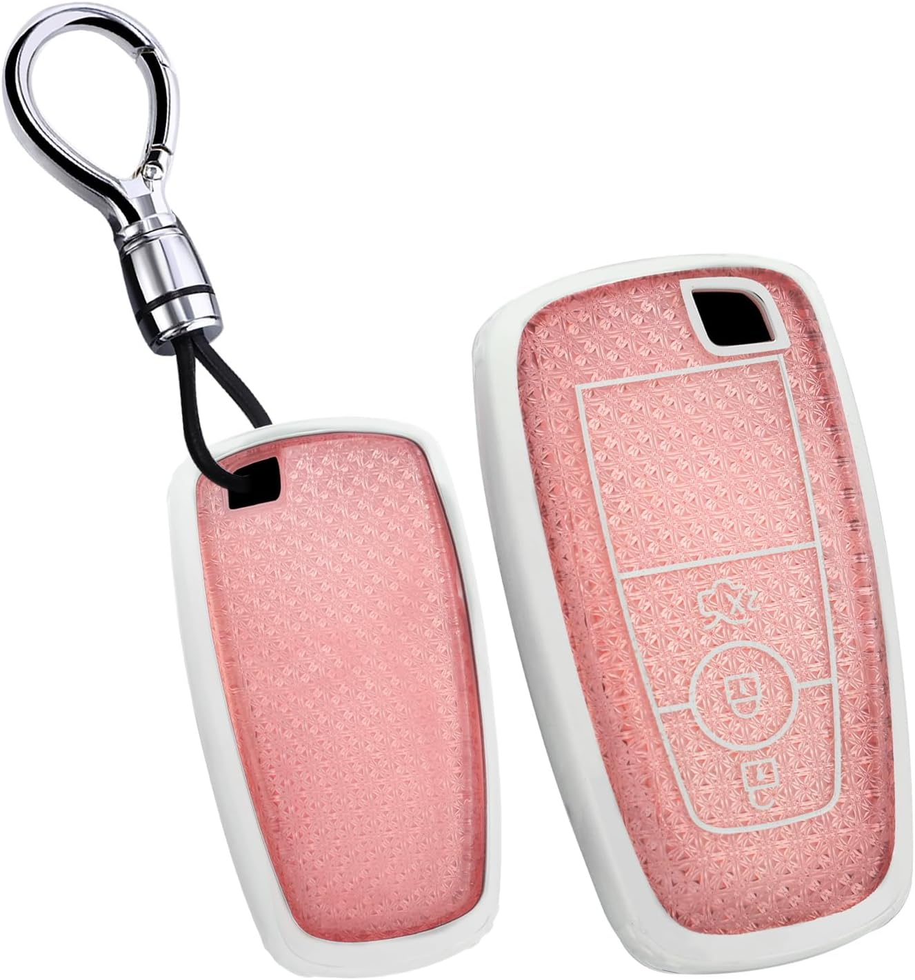 Ontto TPU Car Key Fob Cover Fit for Ford Ranger Everest Transit Custom Kuga Mustang Ecosport Bronco Edge Fusion Key Case Holder Keychain Shell Keyring Bag Bling Protector Accessories Pink 2