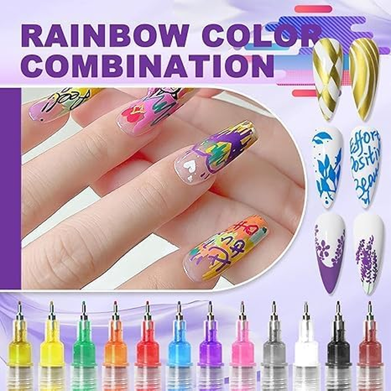 12 Colors Nail Art Pens Set, Nail Art Markers for Gel Nails, Diy Nails Arts Marker, 3Dnail Polish Pens for Arts Drawing, Painting Point Dotting, Manicure Tools (1PCS) - 3Pcs image number 6
