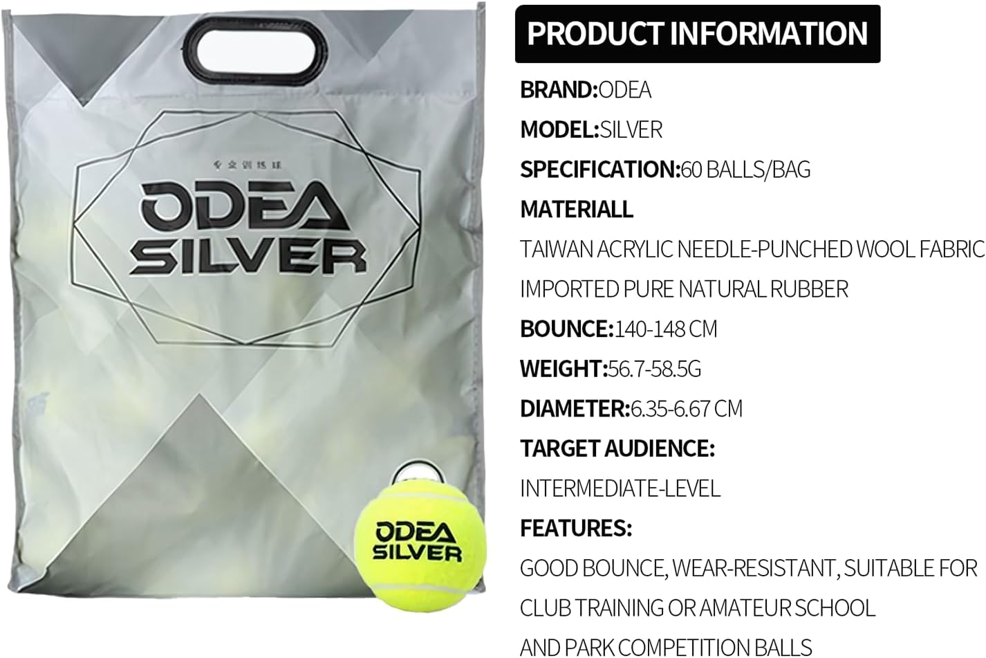 Odea Silver Training Tennis Balls,Good Bounce and Wear-Resistant,Suitable for Advanced Players and Club Training,Ittf Approved image number 2