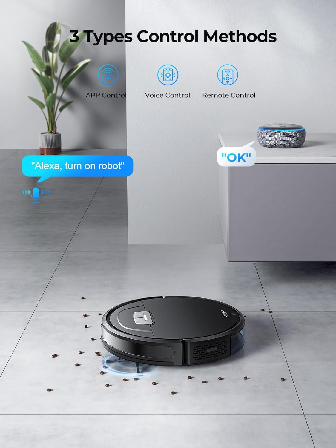 Laresar Clean Evol 3 Robot Vacuum, 4500Pa Suction, 180Min Runtime Robot Vacuum Cleaner and Mop, 3-In-1 Robot Vacuum and Mop, Wifi/App/Alexa/Remote Control, Slim & Quite for Pet Hair/Carpet/Hard Floor image number 4
