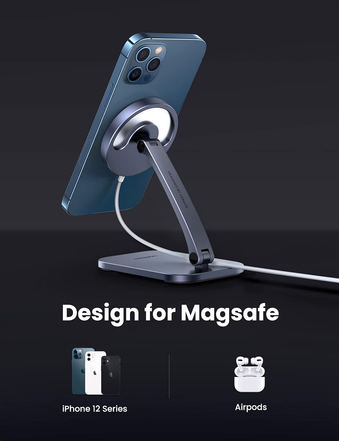 UGREEN 40290 Desk Adjustable and Foldable Aluminum Magsafe Charging Stand image number 5