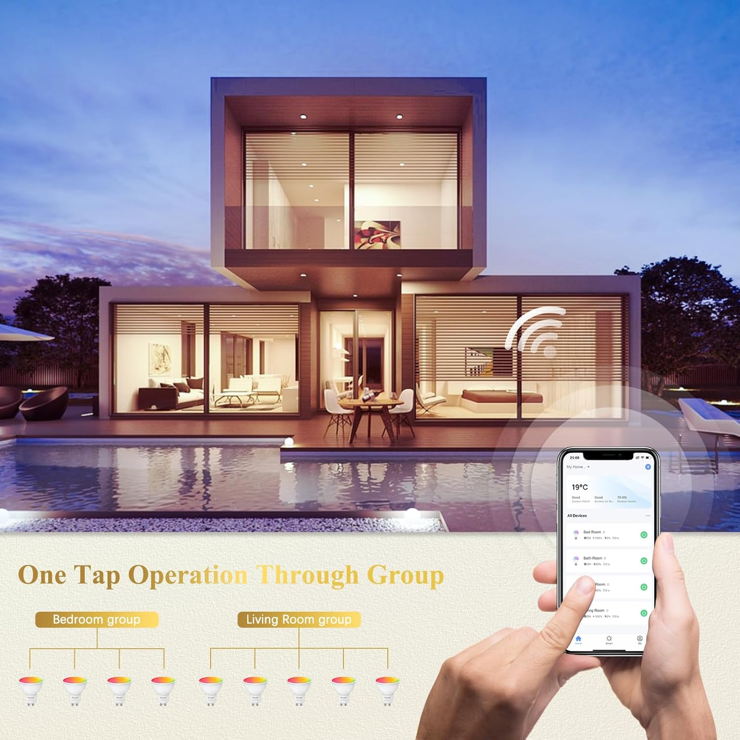 Dicuno GU10 Smart Bulbs, Wifi Light Bulbs, Works with Alexa and Google Home, Dimmable LED Spotlights, 5W = 50W, 450LM, 2700K-6500K, 110 Degree Beam Angle, 100-240V, No Hub Required, Pack of 4 image number 5