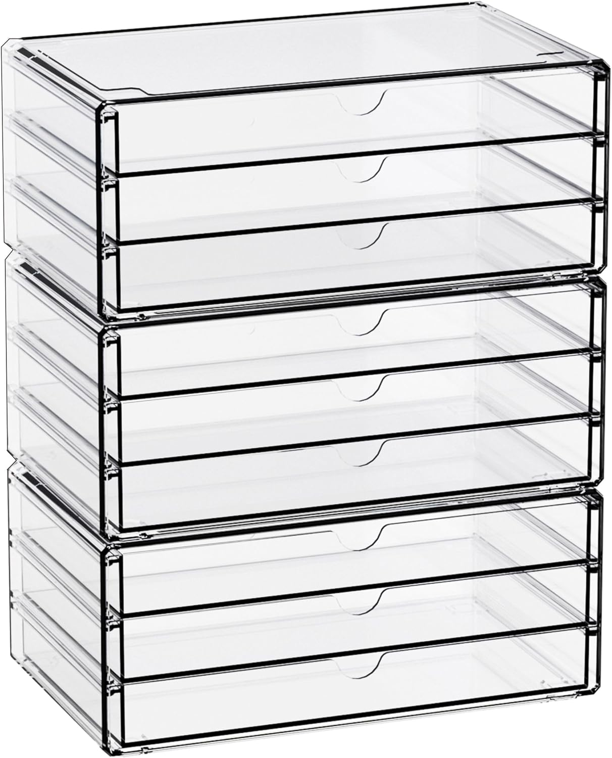 Yieach 11.1 Inch Long Clear Drawer Organizers Stackable,3 Pack Small Acrylic Drawers,School,Office Supplies Organizer and Storage Bins for Stationery,Marker,Pen,Pencil,Craft Desktop Storage Drawers image number 3