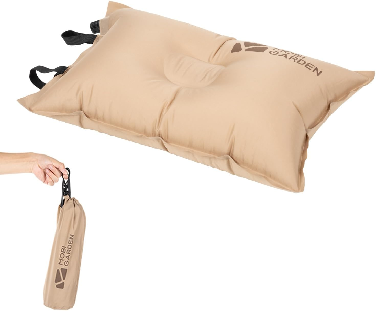 MOBI GARDEN Camping Inflatable Pillow, Automatic Ultralight Sponge, Comfortable Outdoor Travel Sleeping Pillow (Brown)