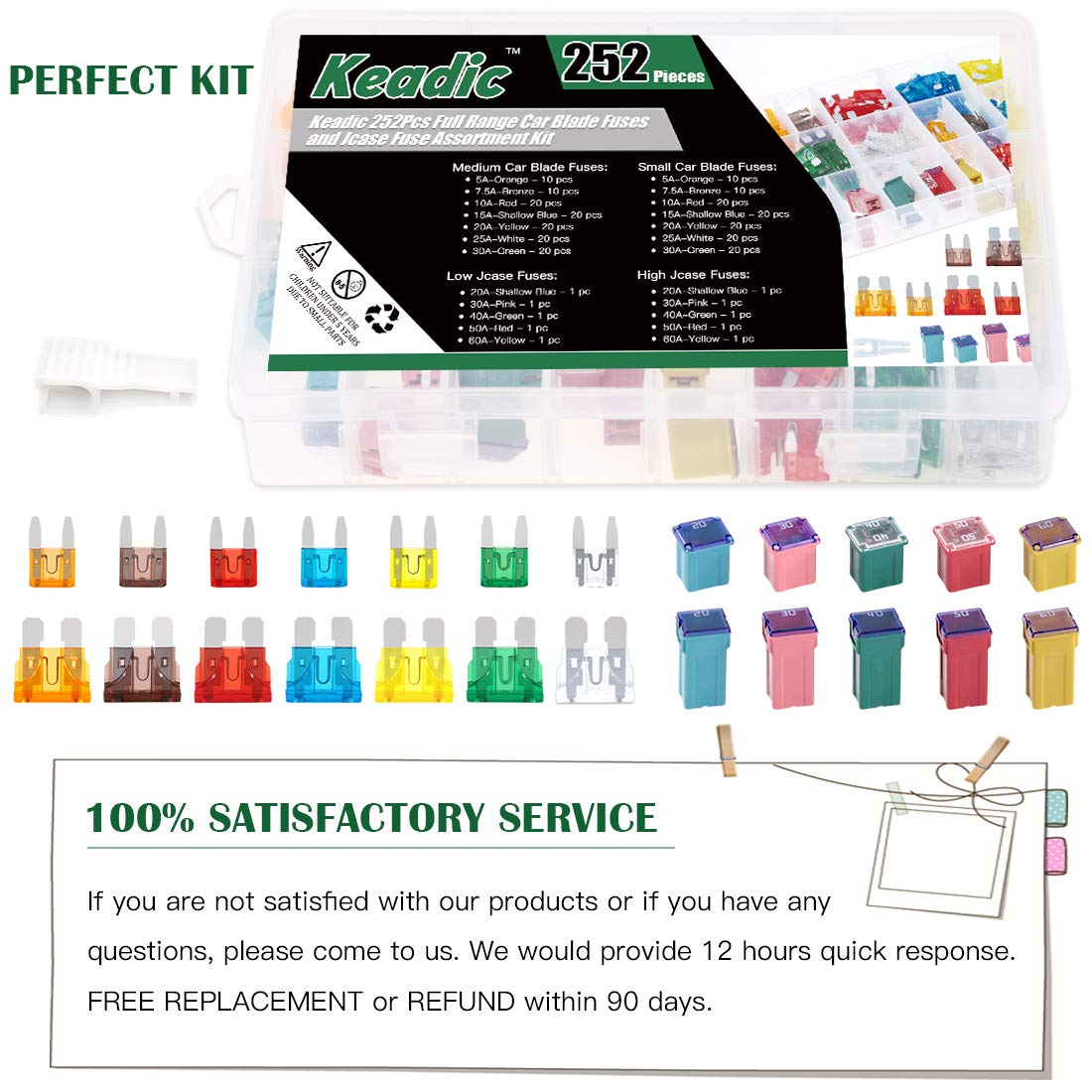 Keadic 252Pcs Car Fuses Assortment Kit, Automotive Assorted Fuses - 5A 7.5A 10A 15A 2, Blade Fuses Automotive Assorted Standard Auto Car Truck Blade Fuses Set for Truck Marine Auto Accessories