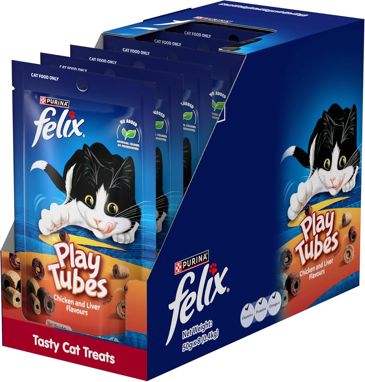 FELIX Adult Cat Treats Chicken & Liver Play Tubes 8X50G