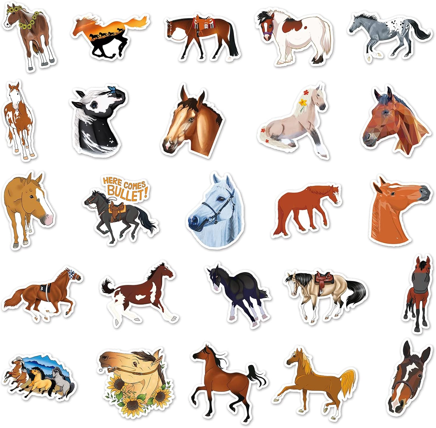 50 Packs Horse Stickers Water Bottles Laptop Phone Motorcycle Computer Guitar Skateboard Hydroflasks Cartoon Horse Vinyl Sticker Waterproof Aesthetic Trendy Decals for Teens Girls Adults - Animal image number 6