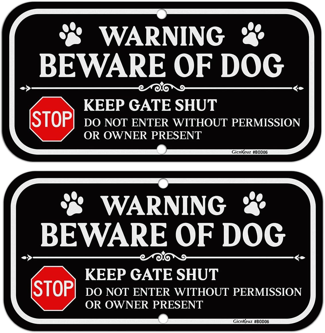 Gicnkeuz Beware of Dog Signs for Fence, 12"&times;6" Do Not Enter Aluminum Sign, Keep Gate Shut Sign, Fade Resistant/Waterproof, Indoor or Outdoor Use (2 Pack)