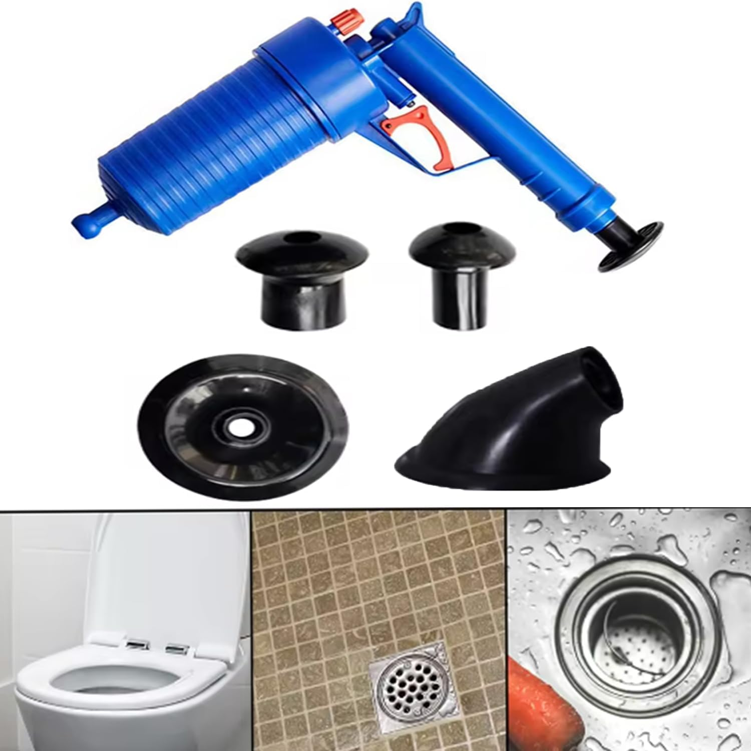 Toilet Drain Unclogger with 4 Sizes Suction Cups High Pressure Air Drain Unclogger for Toilet, Floor Drain, Sink, Bathtub, and Sink Blockages image number 6