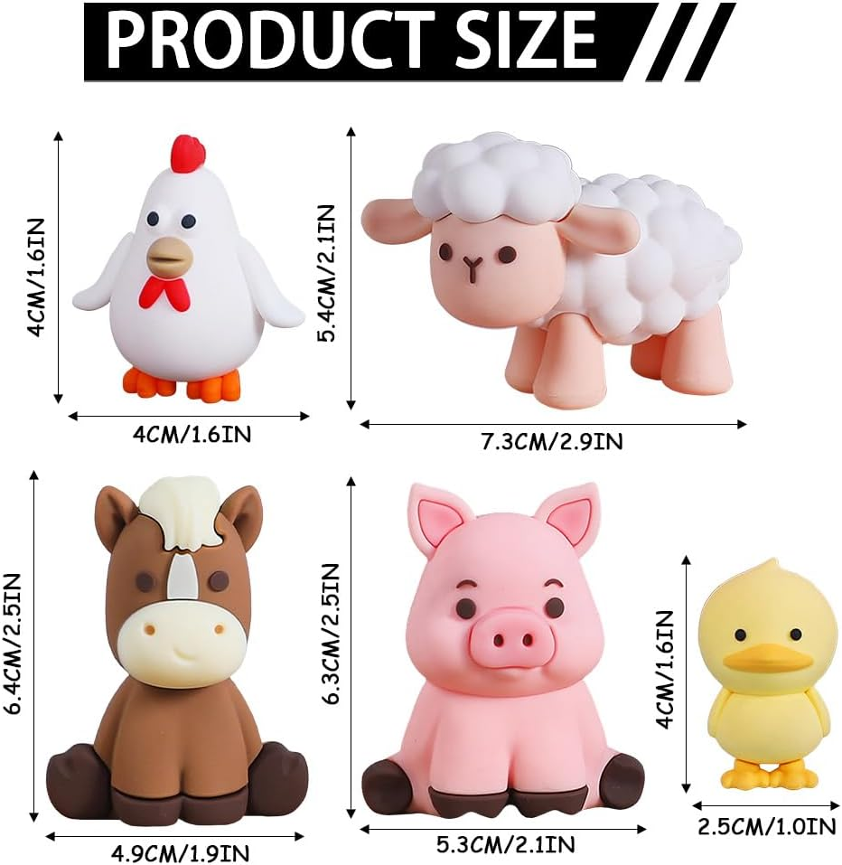 5Pcs Farm Animal Birthday Cake Decoration 3D Cartoon Farm Animal Cake Topper Sheep Cow Pig Duck Chicken Cake Decoration Cake Topper Cupcake Topper Picks for Baby Shower Kids Birthday Party image number 5