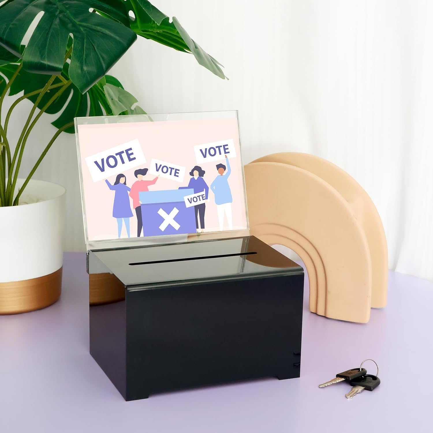 Acrylic Donation Box with Lock Clear Ballot Box with Removable Sign Holder 6.25&times;4.5&times;4 Inch Suggestion Box Storage Container with Keys Reusable Raffle Box for Fundraising Voting Charity Ballot image number 6