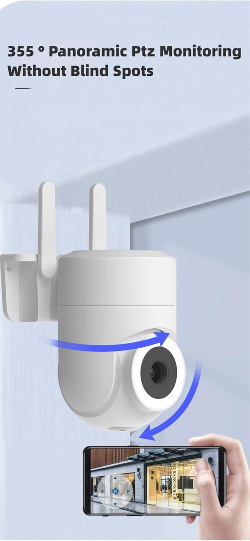 EAAMXUAN Outdoor & Indoor Security Camera 2K 3MP, 355&deg; View, Color Night Vision, IP66 Waterpoof, 2-Way Talk, AI Detection, Alarm. 2.4GHZ Wifi/Sd Support. for Home, Yard, Pet Camera, Warehouse Use.