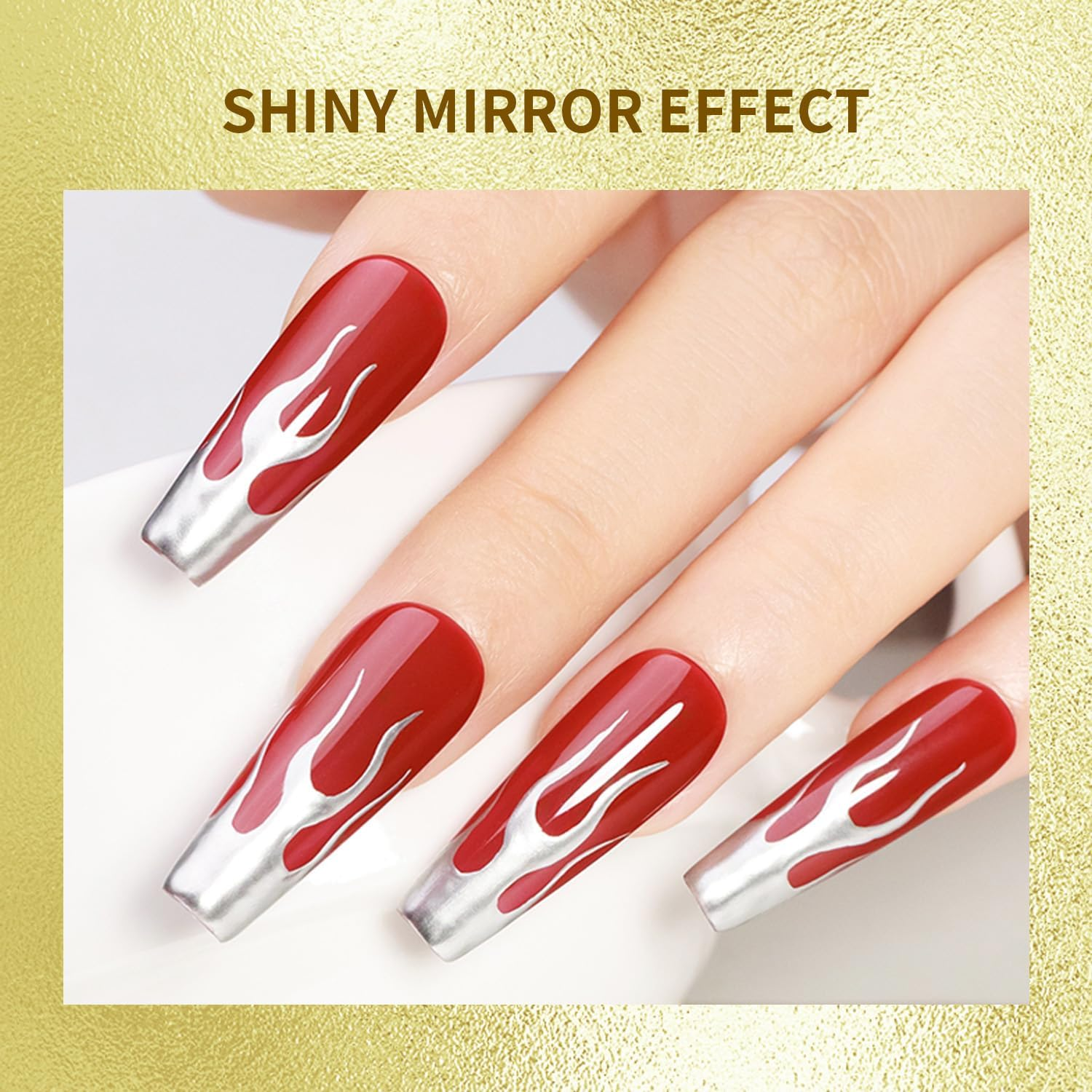 JODSONE 2Pcs Metallic Nail Art Gel Liner Gold Mirror Chrome and Silvery 3D Effect Gel Nail Polish Thin Brush Metal Painted DIY at Home Salon image number 6