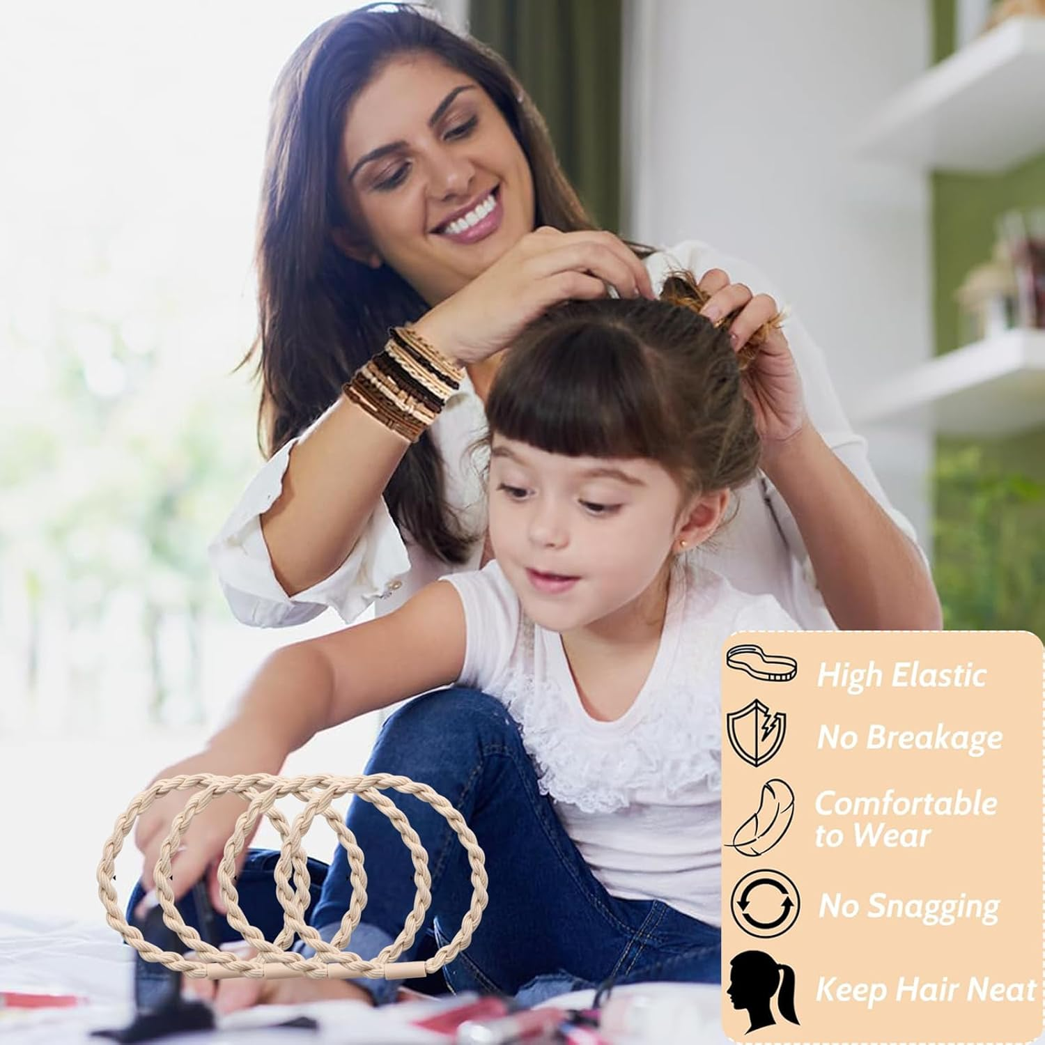 Scrunchies, Elastic Hair Bands, Pack of 20, Boho Hair Bobbles Bracelets, Braided Hair Bands, Elastic Hair Scrunchies for Women and Girls, Thin Hair, Curly Hair, Heavy, Long Hair image number 6