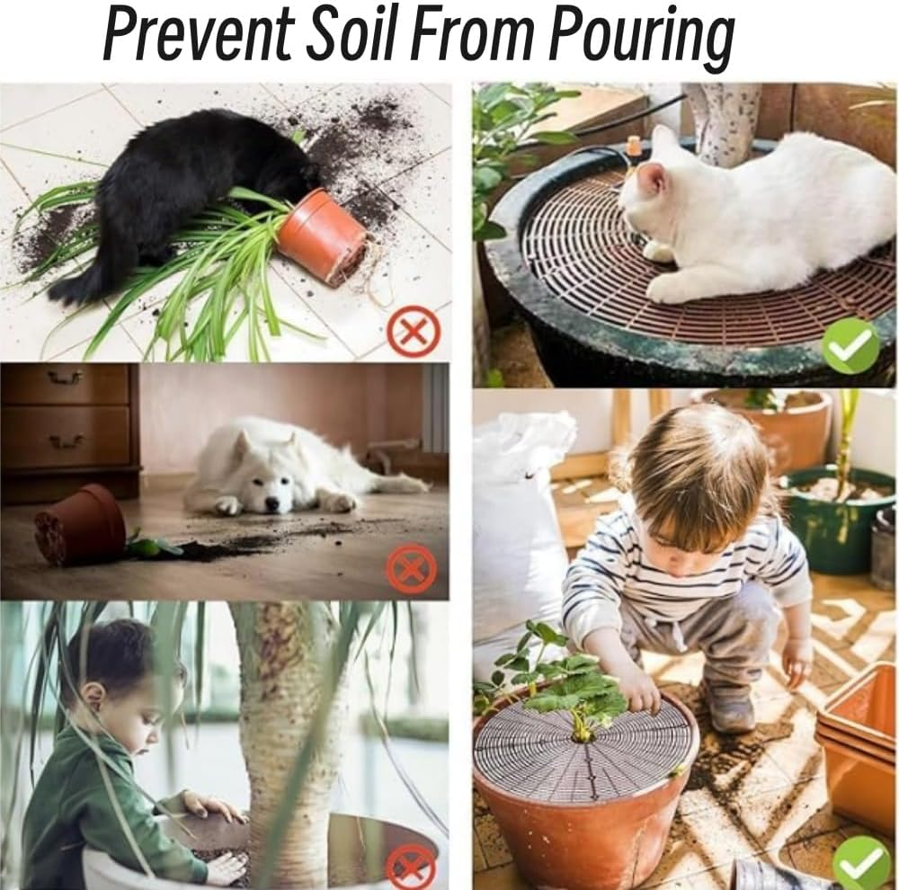 3Pcs PVC Grid Plant Pot Covers with Stake Breathable Leak Proof Plant Pot Protector for Indoor/Outdoor Potted Plants Soil Protector Grid Cover image number 5