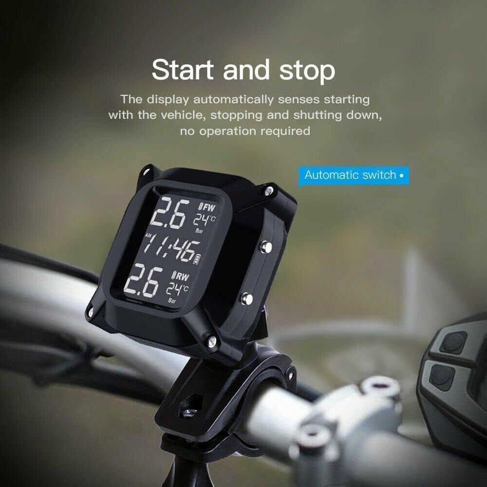Waterproof Motorcycle TPMS Tire Pressure Monitor Systems Wireless with 2 Sensors, LCD Display, PSI and BAR Optional image number 5