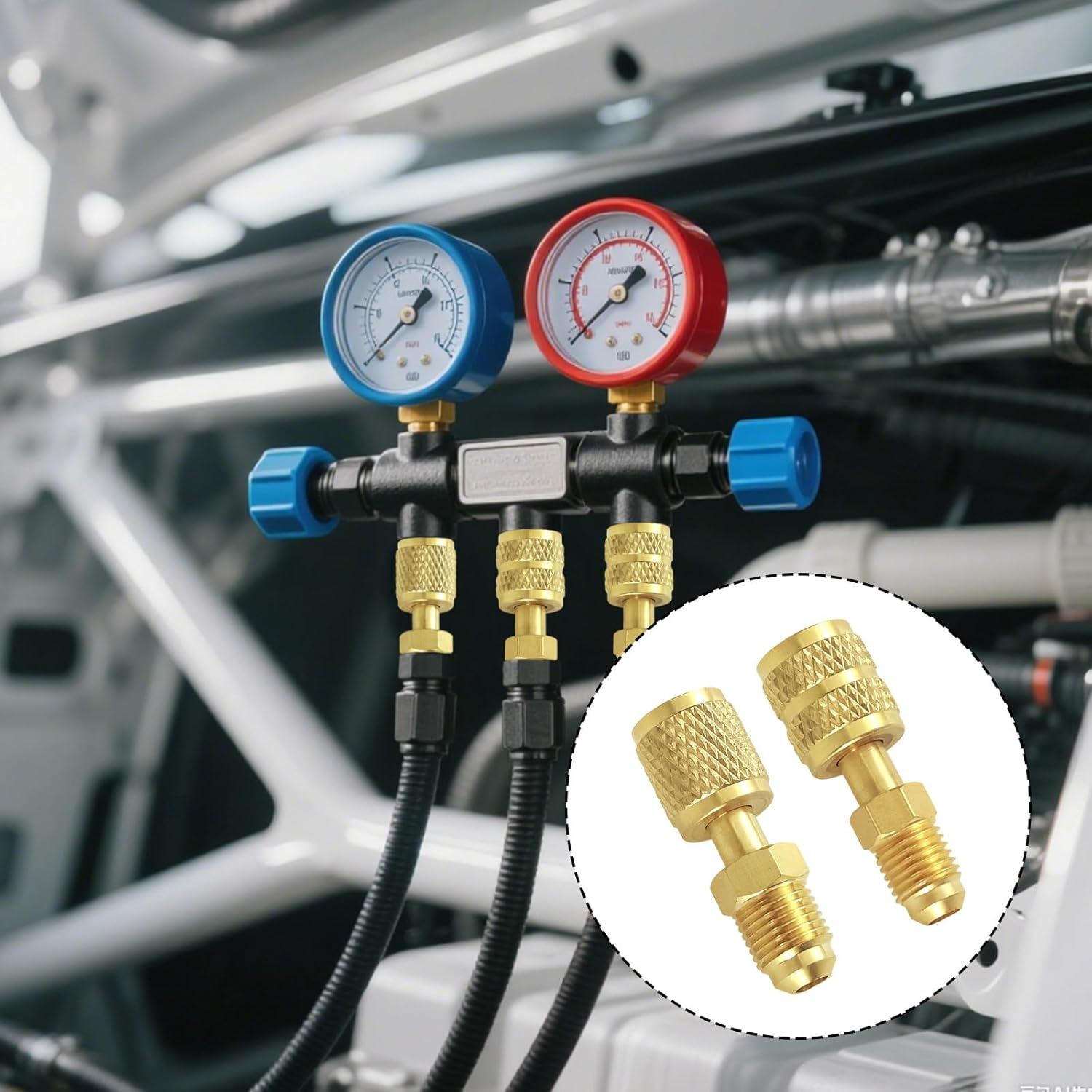2 Pcs R32 & R454B Refrigerant Brass Adapter, 1/4" Internal Thread to 1/4" External Thread Quick Connect Fittings for Mini Split Systems AC Vacuum Pump & Gauge Hose Connector image number 6