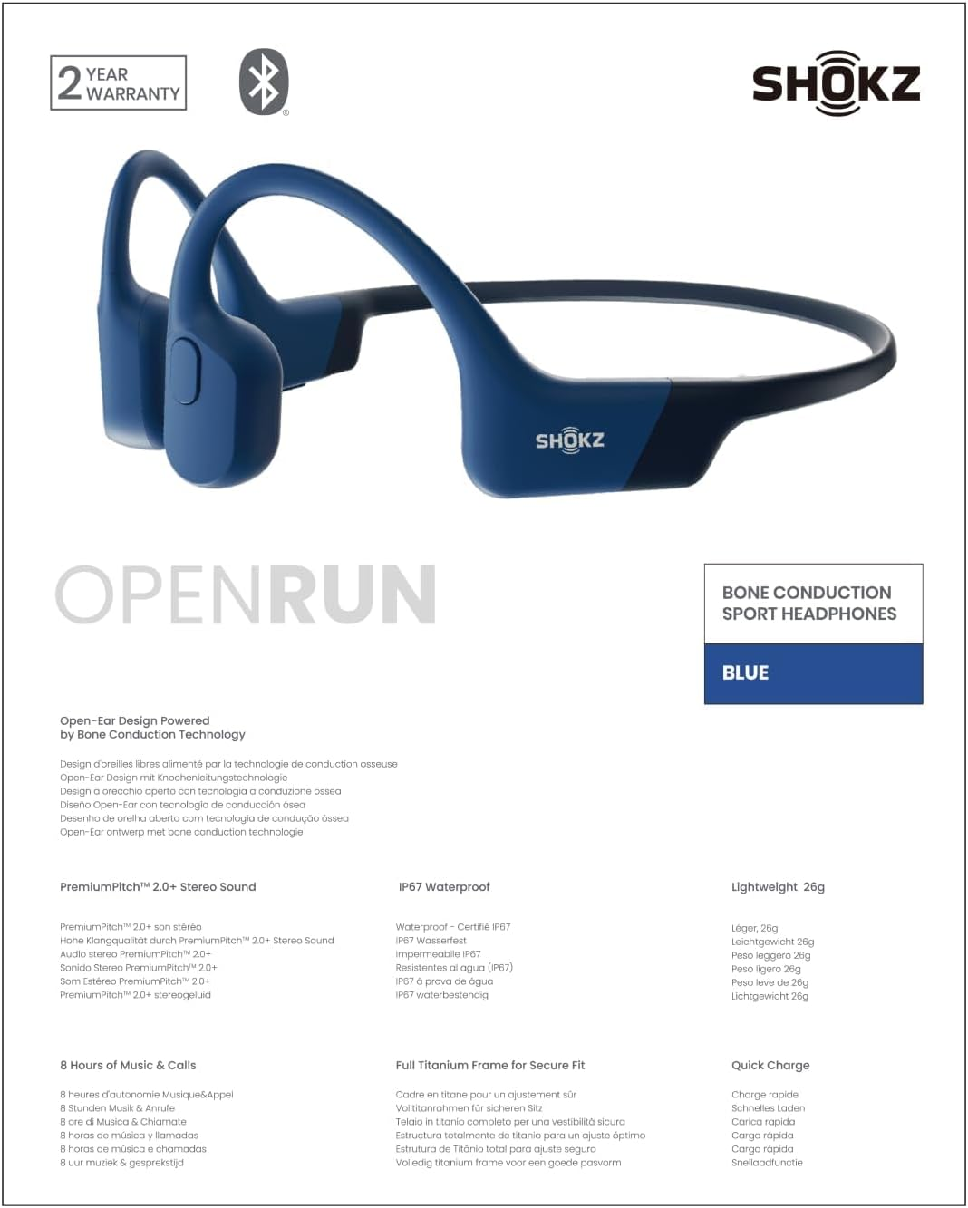 Shokz Openrun Wireless Open-Ear Headset, Blue image number 6