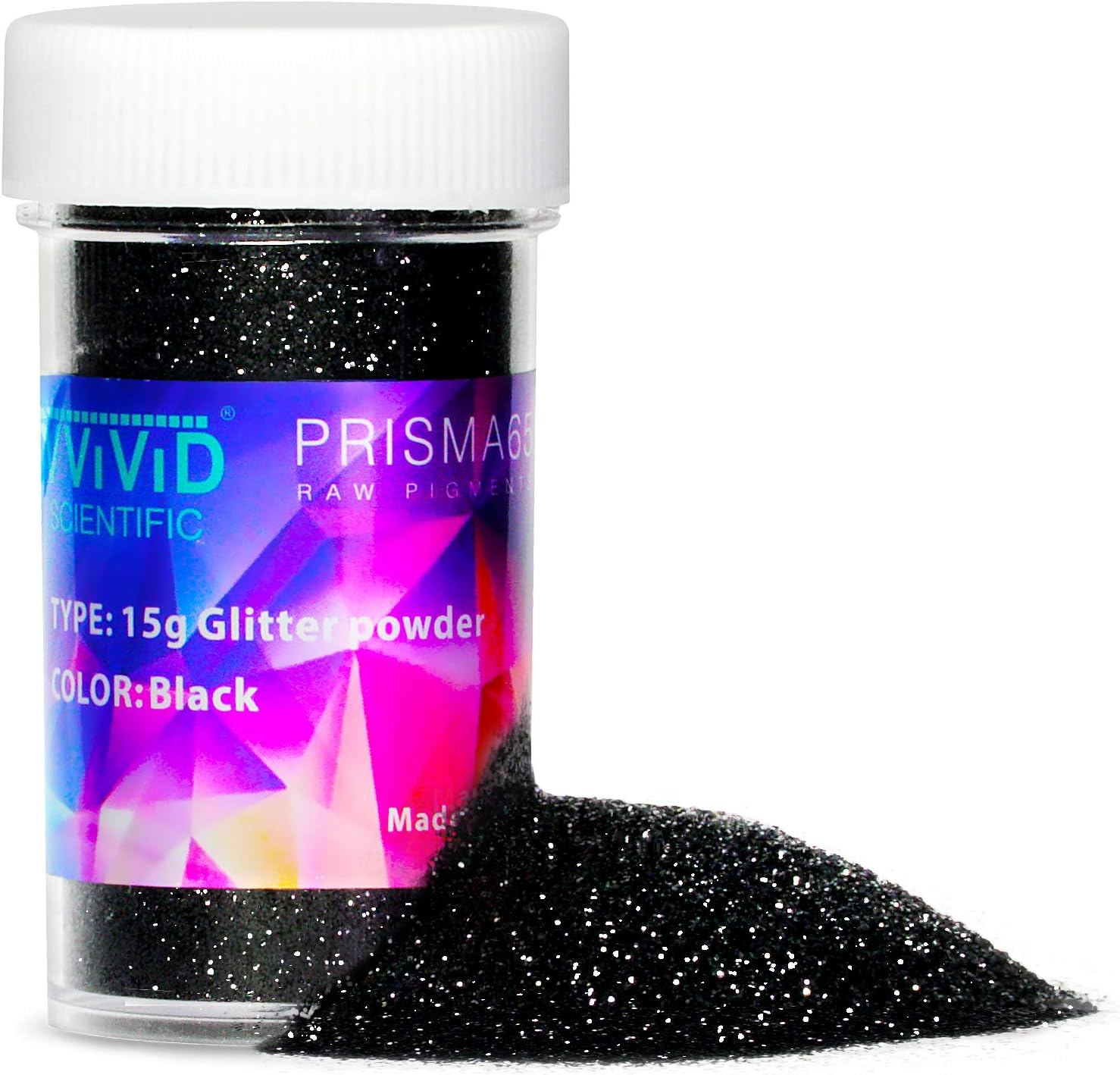Vvivid PRISMA65 Black Glitter Powder 15G Shaker Jar for Arts, Crafts, Decoration, Nails, Epoxy Tumblers, Scrapbooking, Flowers, Slime Making, Epoxy Jewelry, Cosmetics, Paintings and More image number 2