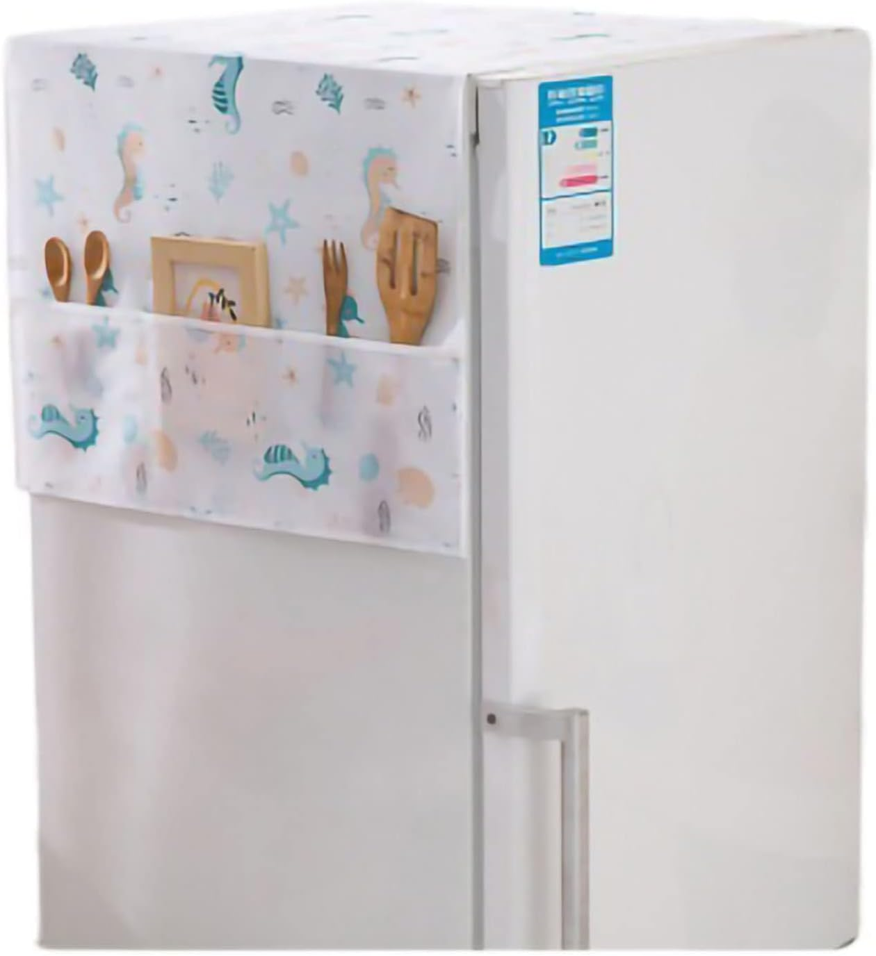 Dust-Proof Refrigerator Cover, 130X55Cm Washing Machine Top Protector with Side Storage Bags Water and Oil Proofing Washing Machine Cover for Home and Kitchen(Seahorse) - Rabbits image number 4