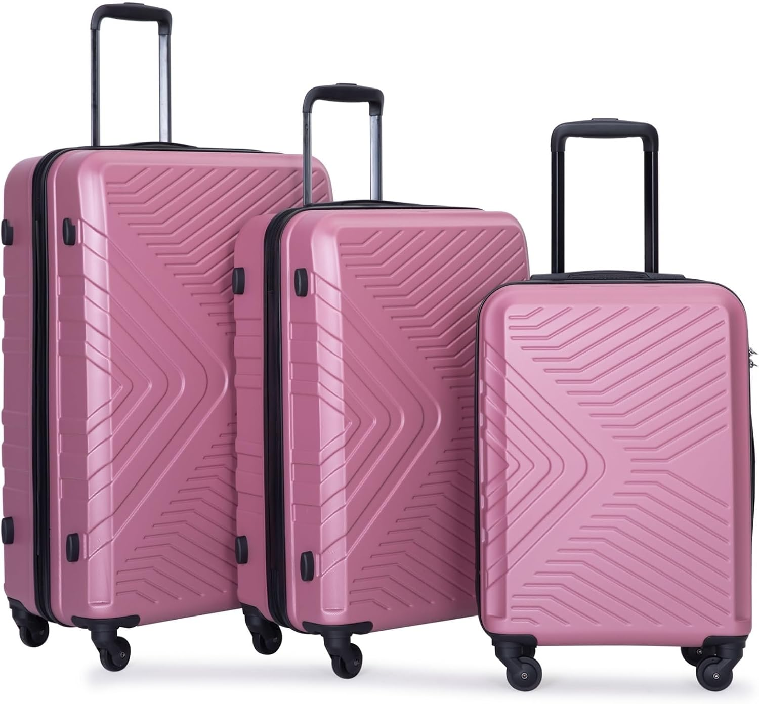 XIQUMOPAX Piece Lightweight Hard - Shell Luggage Set with Lock, Spinner Wheels & Two Hooks, One Color, Pink image number 2