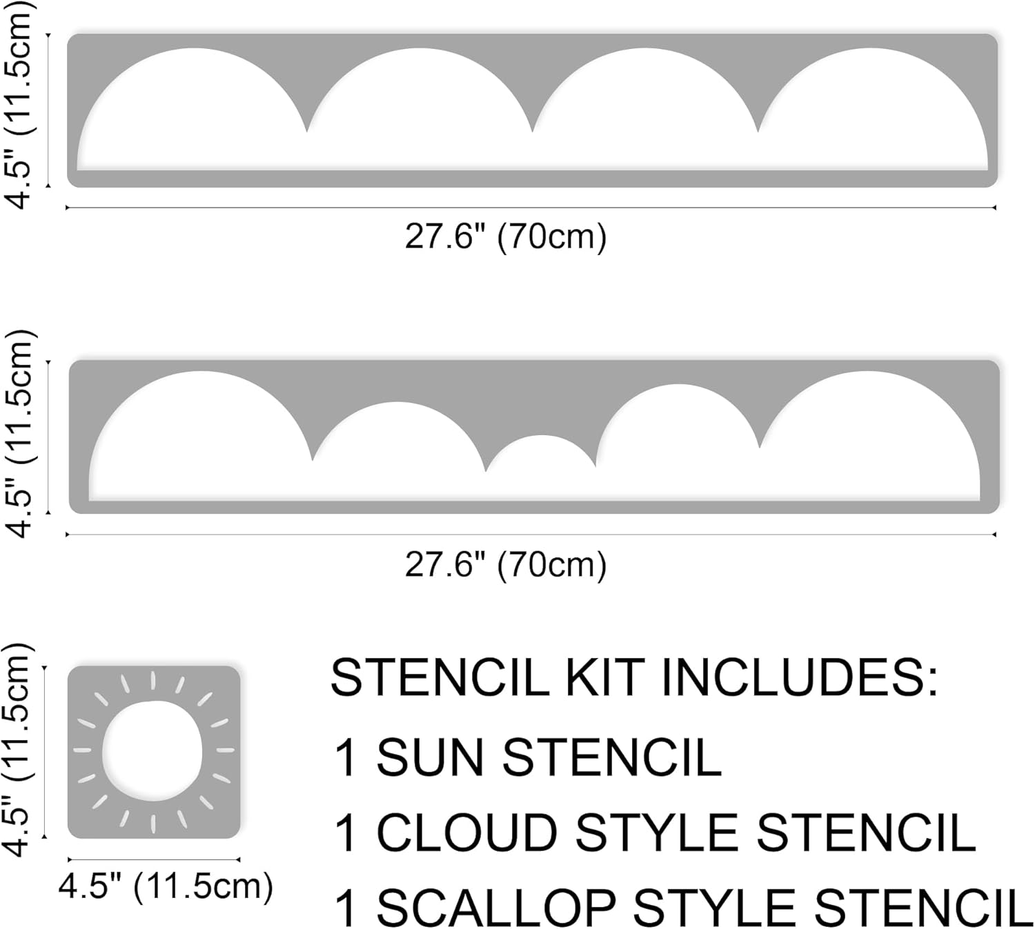 Scallop Border Wall Stencils Kit for Painting Large Pattern on Wall, Reusable Cloud Scallop Edge Template for Nursery, Kids Bedroom Livingroom Home Scandinavian Boho Painting Wall D&eacute;cor