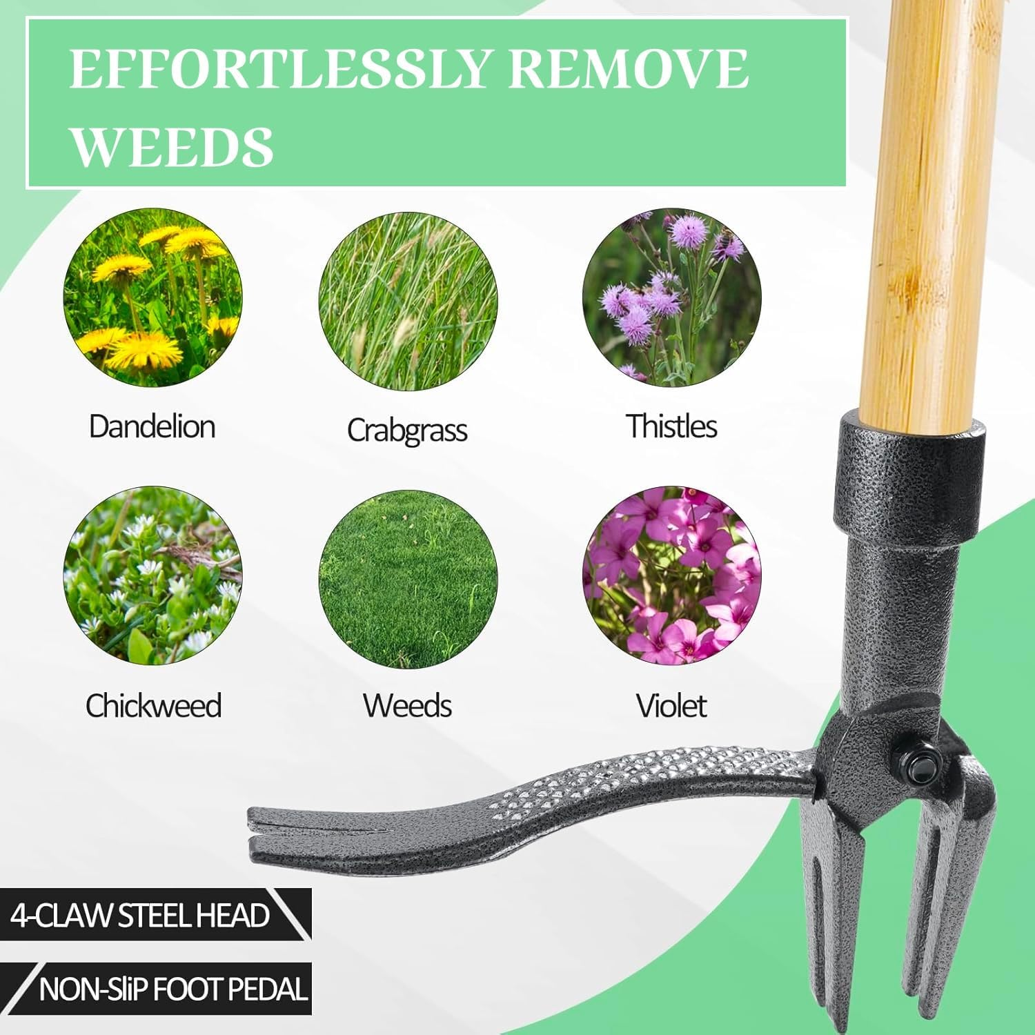 Lawn Mower - Long-Handle Manufacturing - Standing Lawn Mower Tool, Genuine Bamboo and 4-Claw Steel Head image number 2