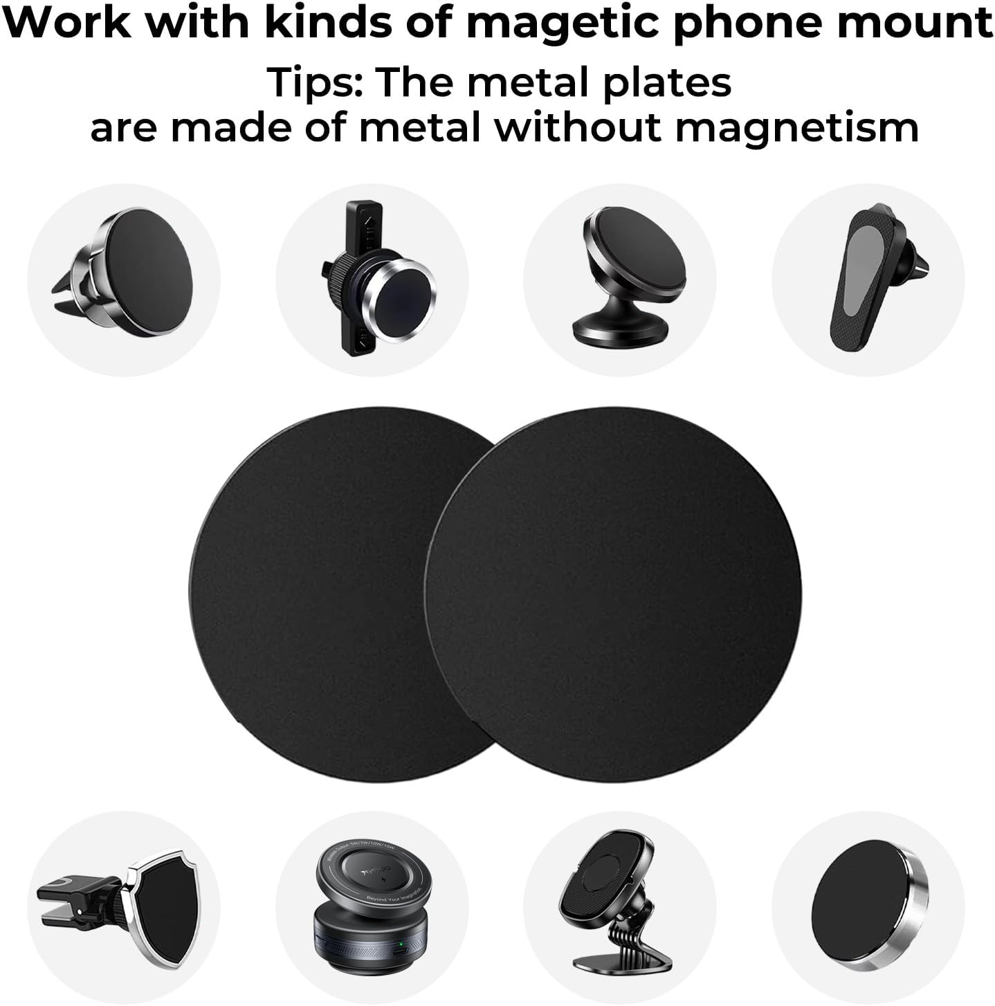 Phone Magnet Sticker, Phone Magnet - [8 Pack] Magnetic Car Mount Holder Metal Plates, 45Mm round Black Universal Replacement Mount Metal Plate Kit with Adhesive for Magnetic Car image number 1