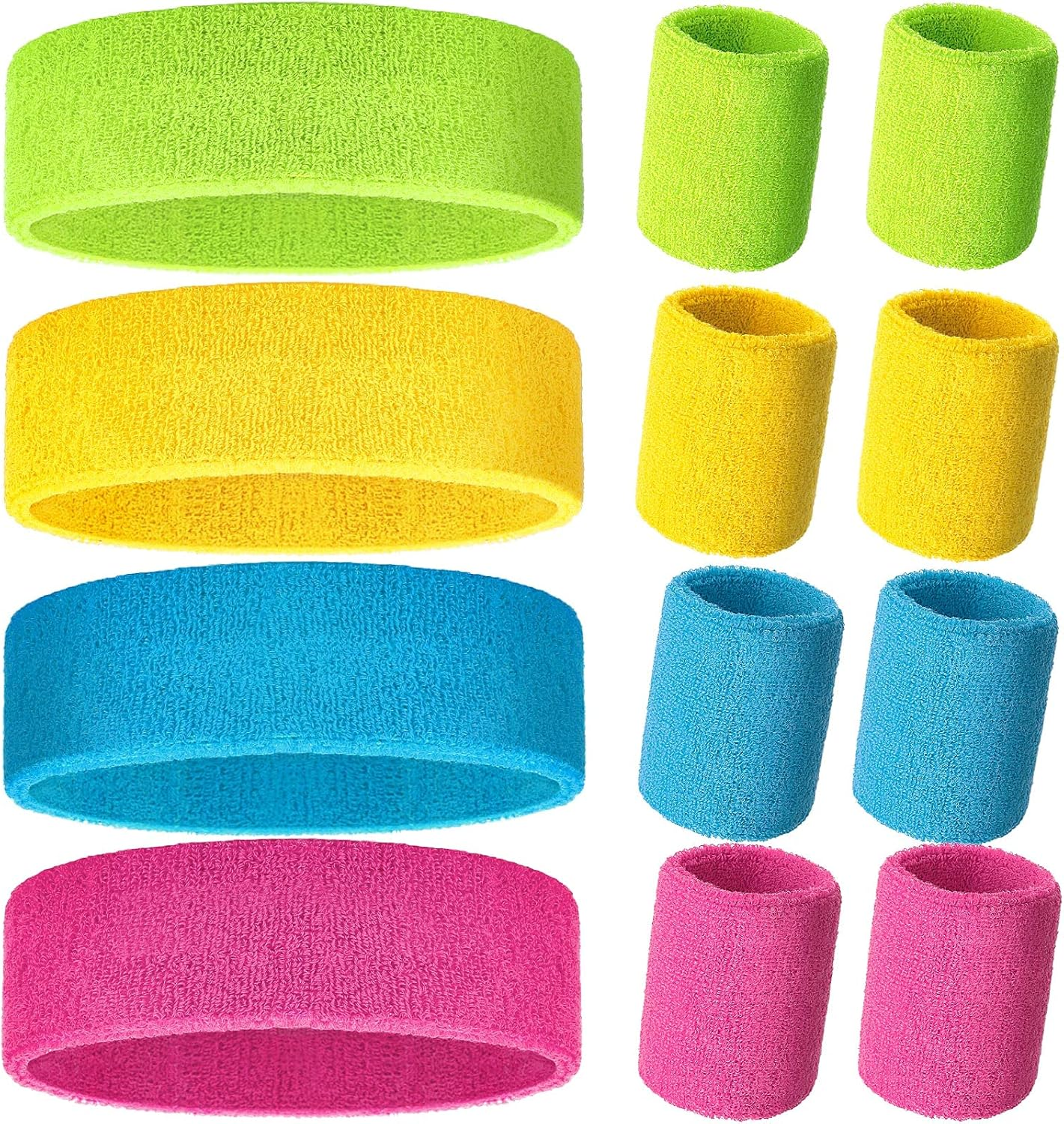 Sweatbands Set, Paris Sports Competitions Supplies Include Sports Headband and Wristbands Sweatbands Colorful Cotton Sweatband Set for Men Women - Rose Red, Fluorescent Yellow, Sky Blue, Light Yellow image number 3