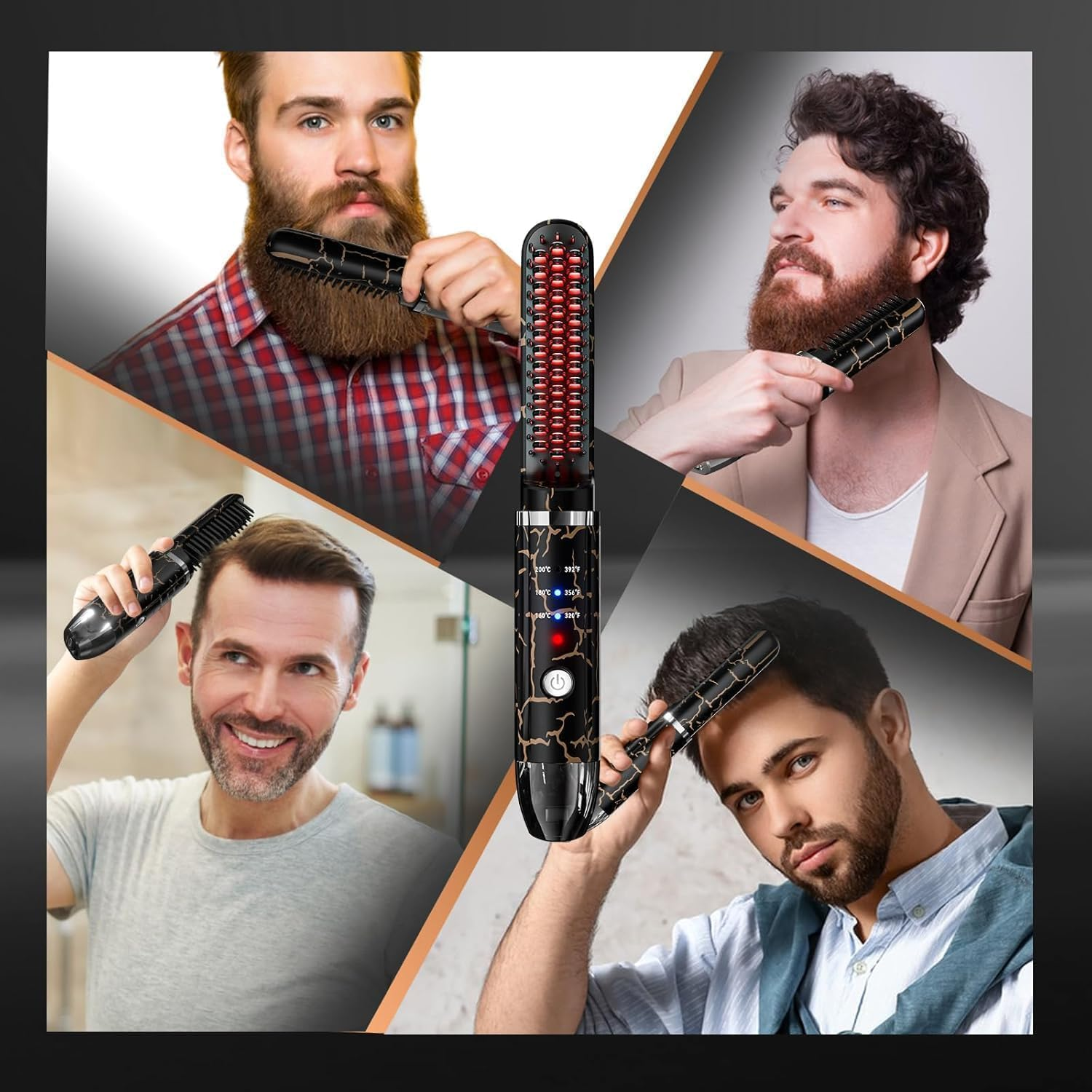 Beard Straightener for Men, Cordless Heated Beard Brush, Portable Beard Hot Combs, Ionic Mini Hair Straightener with 3 Temp Settings, Coarse Curly Hair Brush, Grooming Kit for Men image number 6