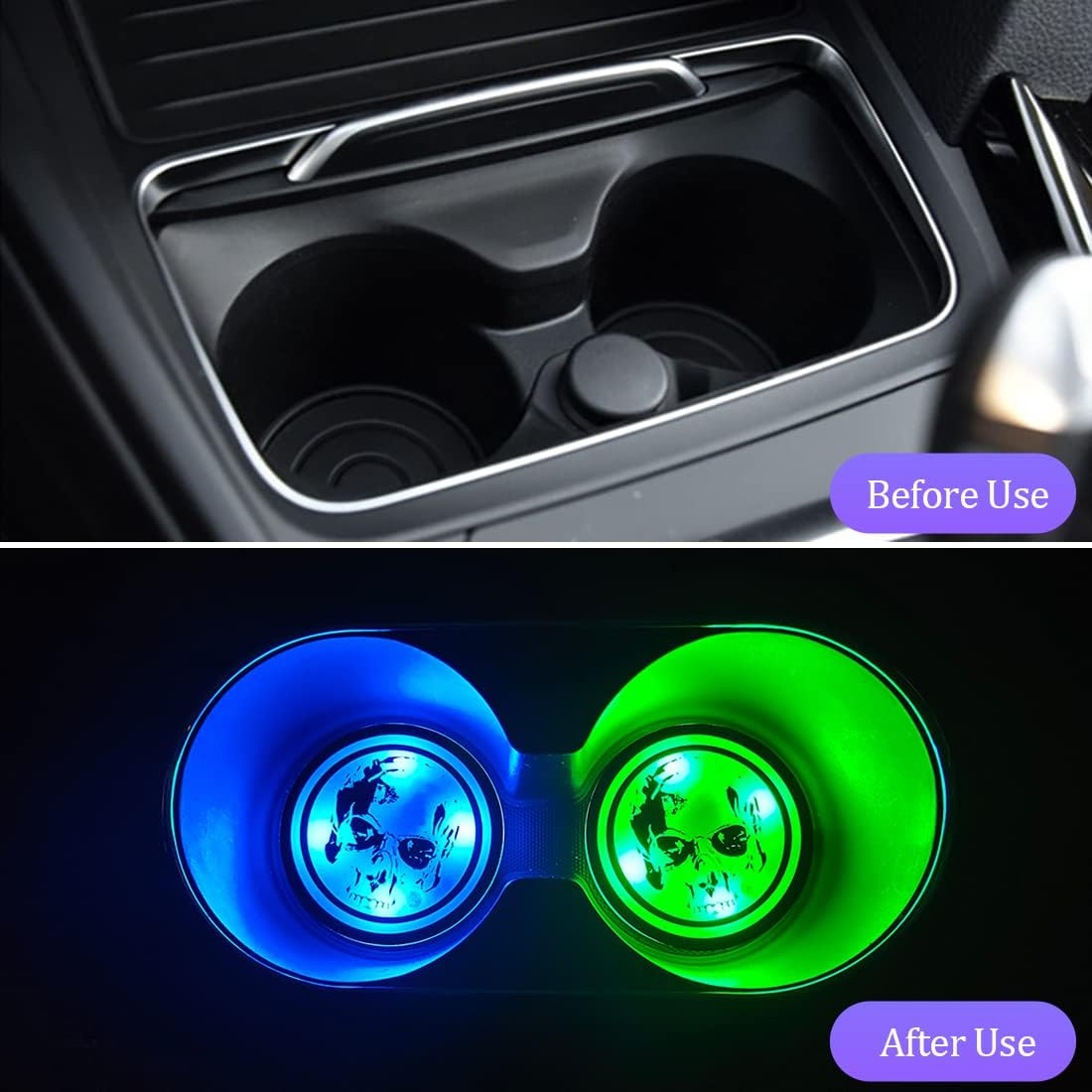 2 PCS LED Car Cup Holder Lights,Usb Charging Car Coasters with 7 Colors Luminescent Light Cup Pad,Decoration Atmosphere Light image number 1